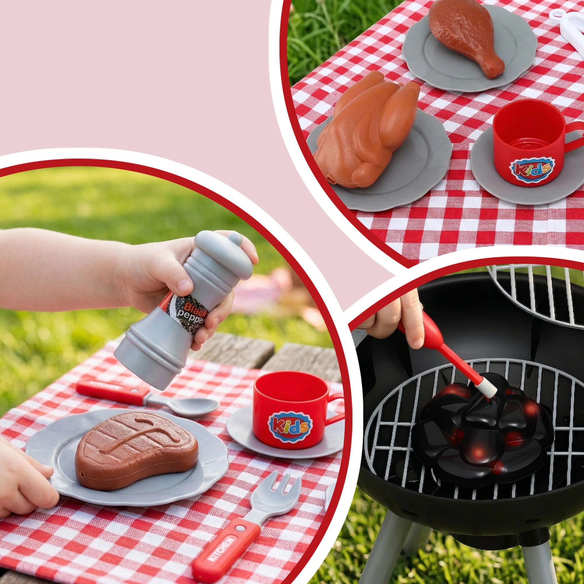 5 Keezi Kids Pretend Kitchen BBQ Playset Role Play Toy charcoal Play Food utensils seasoning bottle - Multi, 5 of 8