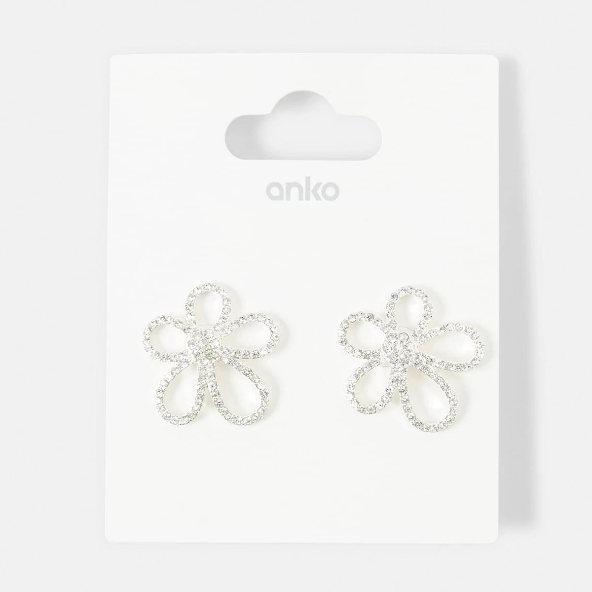5 Diamante Flower Stud Earrings - Silver Tone Silver, 5 of 5