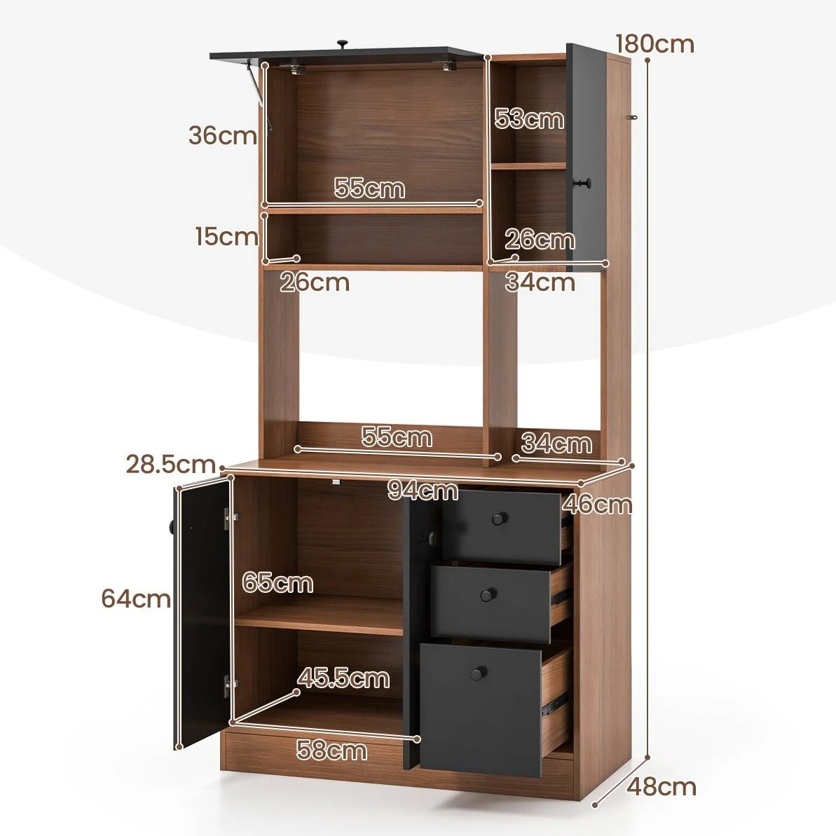 2 Costway 4-Door Storage Cabinet 3 Drawers Kitchen Cupboard - Black, 2 of 3