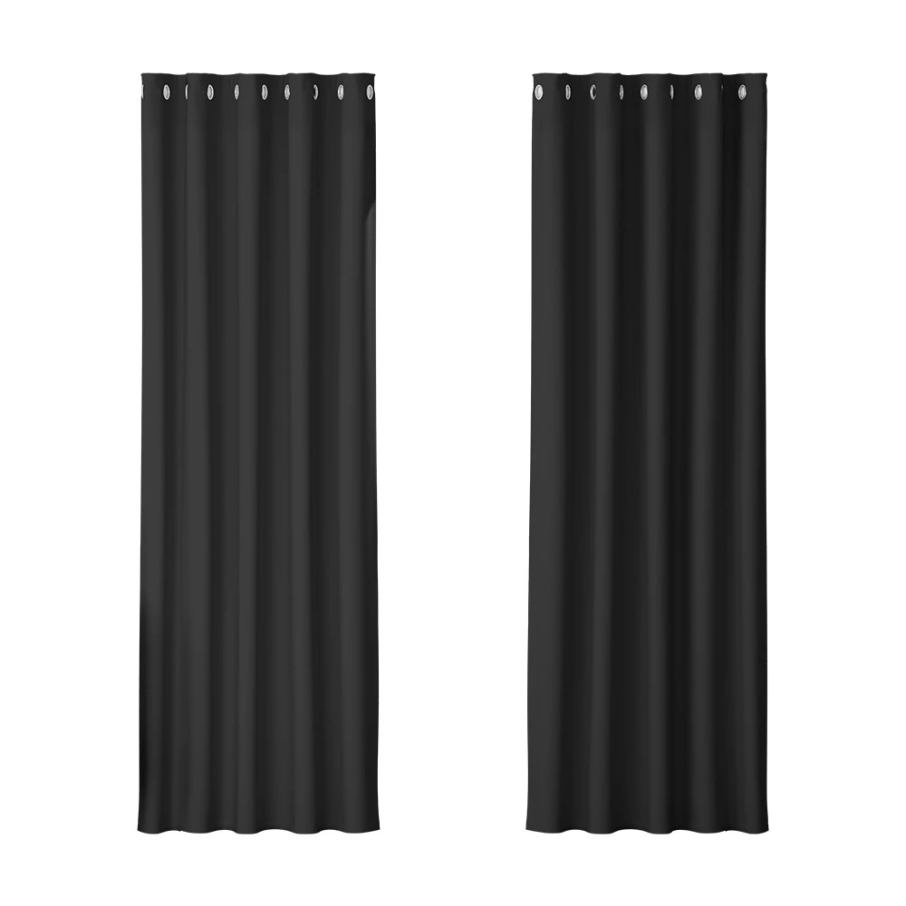 1 Artiss 2X Blockout Curtains Eyelet 180x213cm - Black, 1 of 6