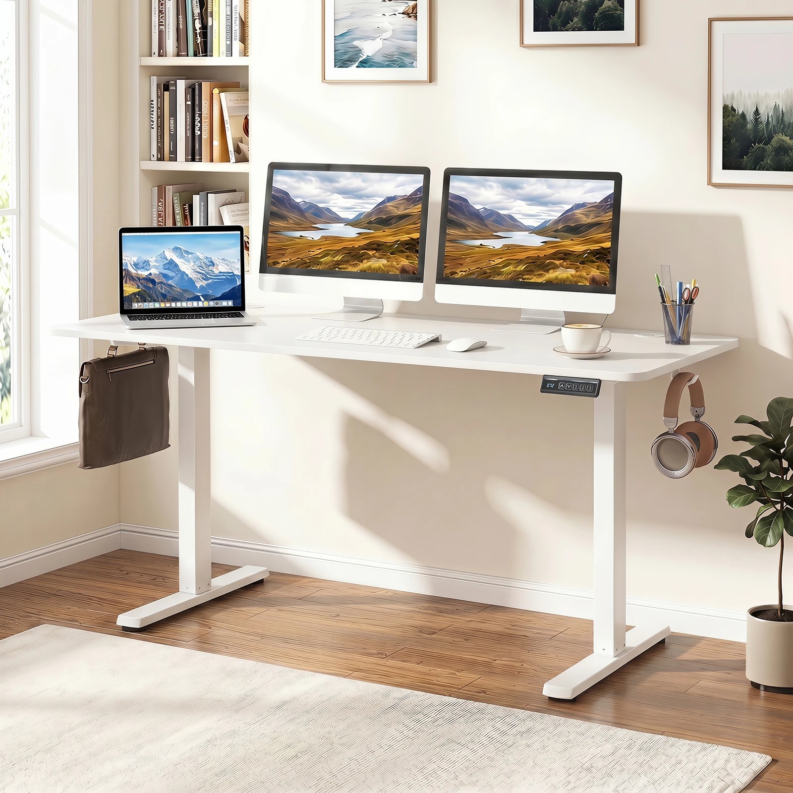 3 Costway 140 x 60cm Electric Standing Desk Adjustable Sit Stand Computer Desk - White, 3 of 6