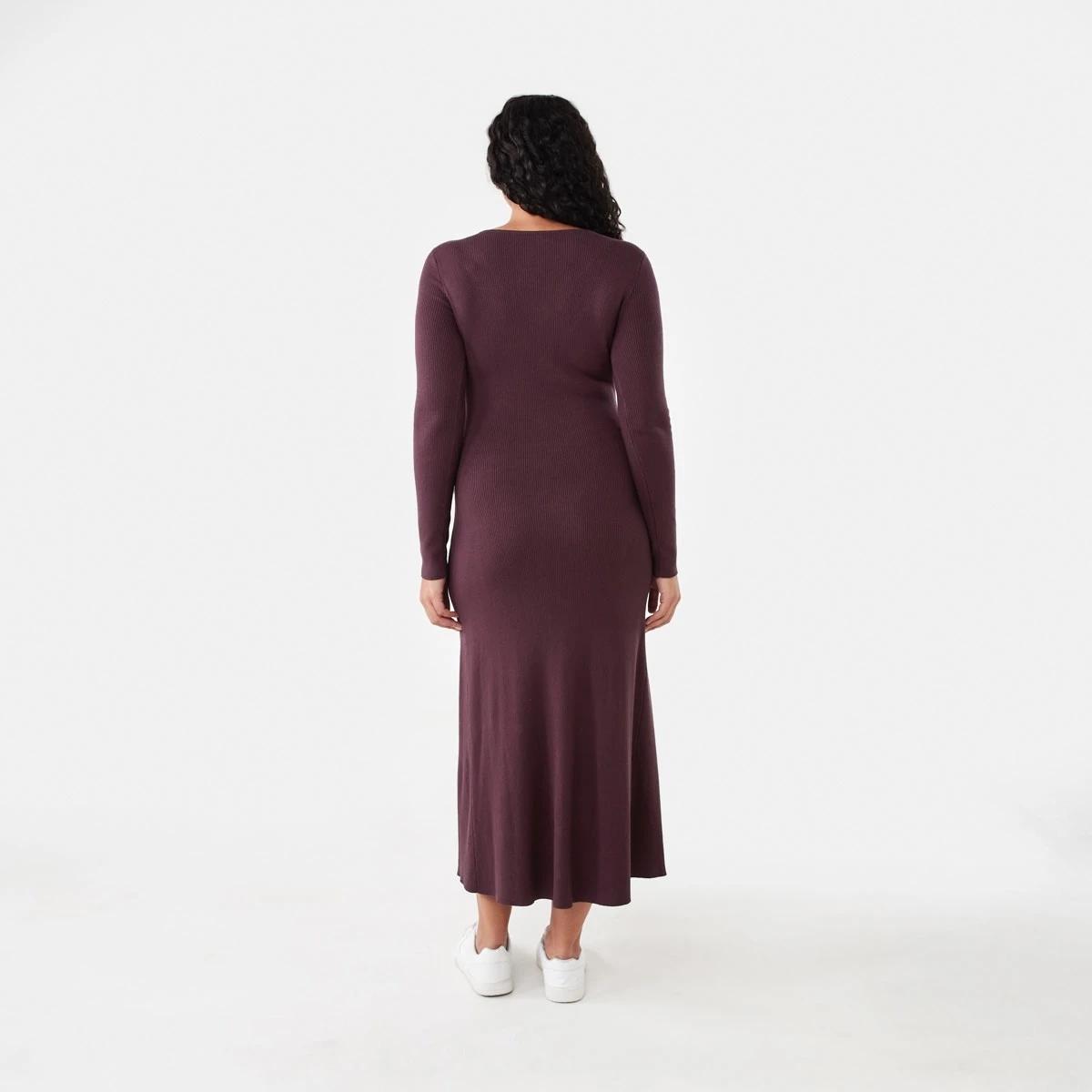 3 Long Sleeve Button Through Knit Maxi Dress Berry Marl, 3 of 6