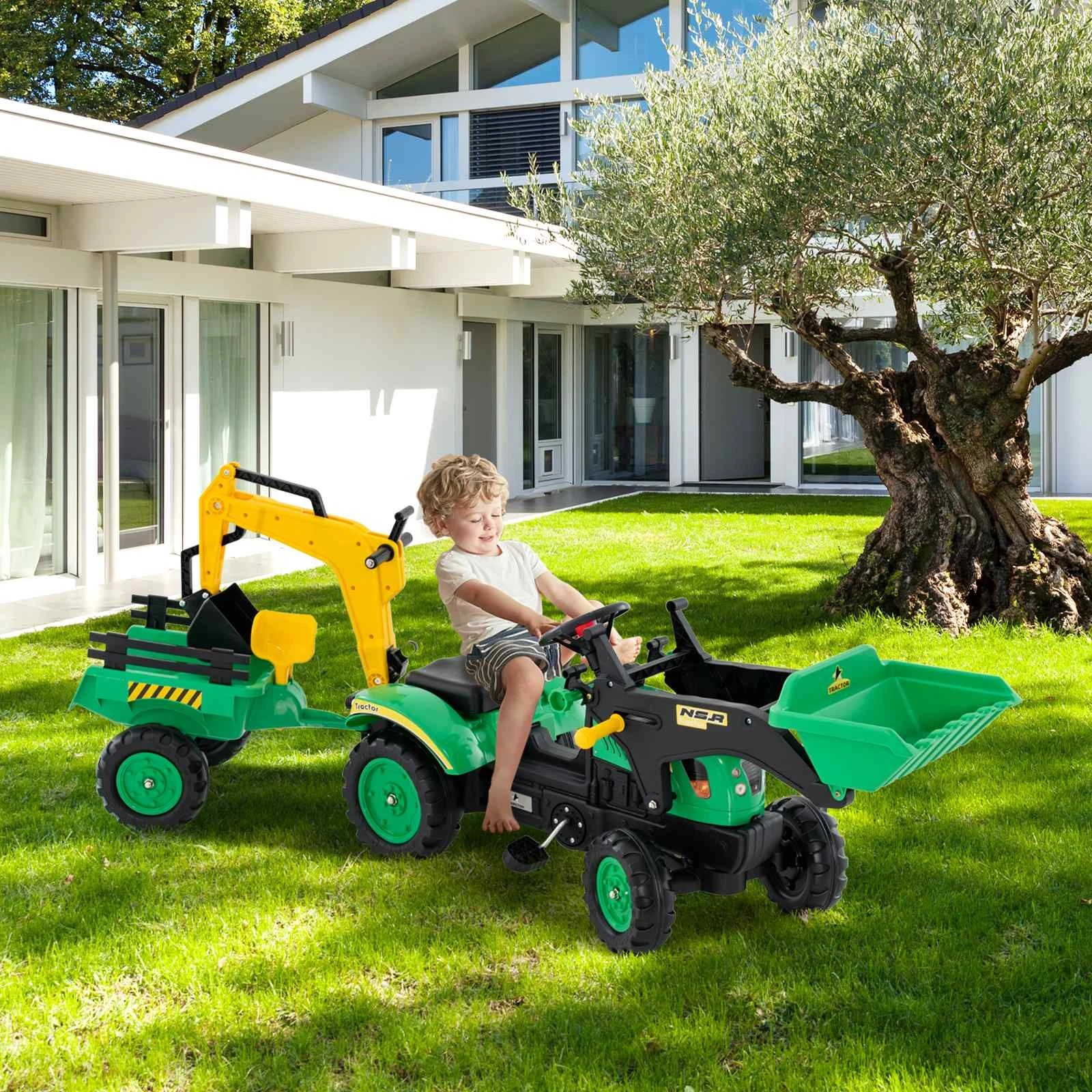 2 Costway 3 in 1 Kids Ride On Excavator Pedal Car Bulldozer Toy Tractor - Green, 2 of 2