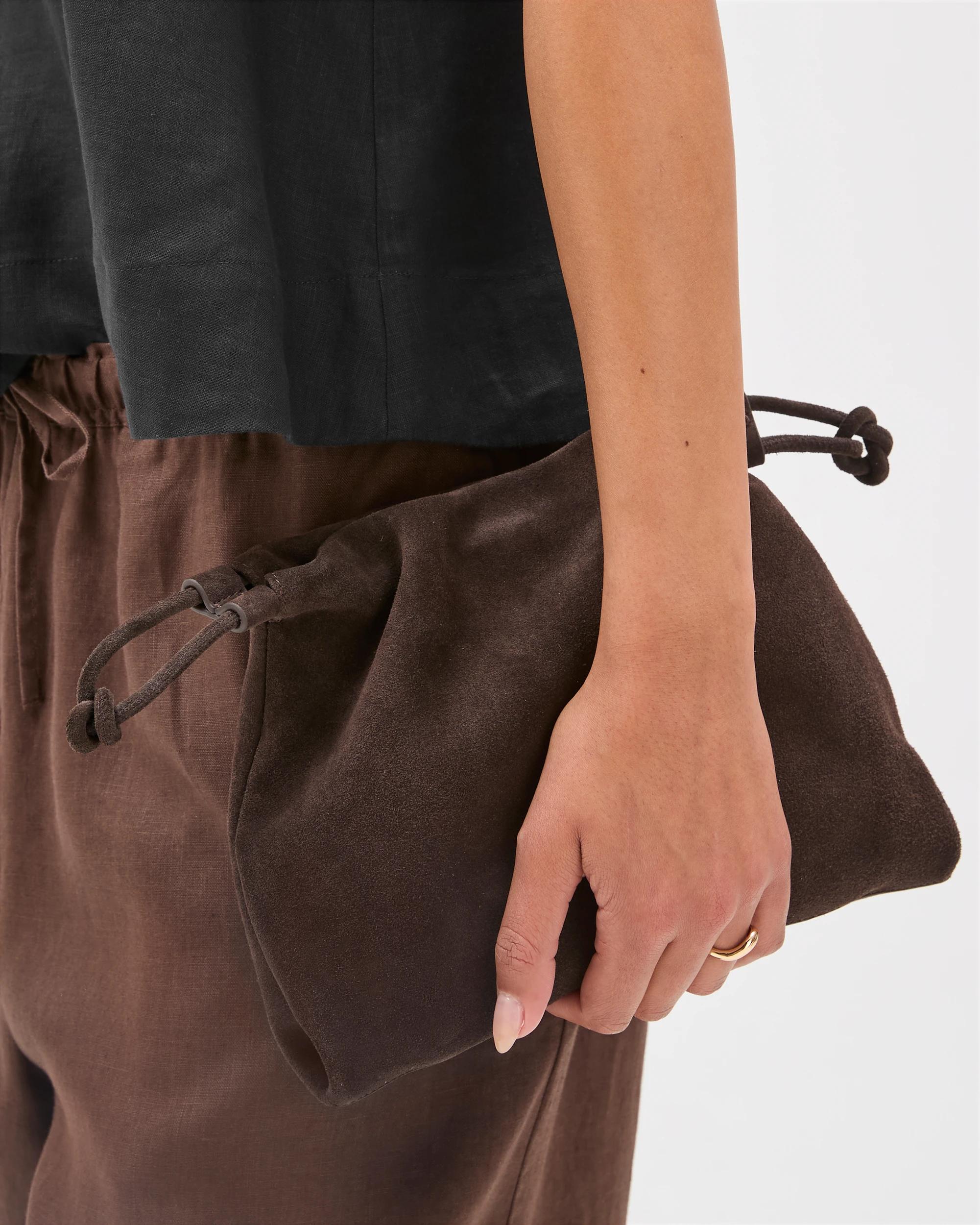 3 Target Accessories Premium Suede Leather Gathered Clutch Bag BITTER CHOCOLATE, 3 of 4
