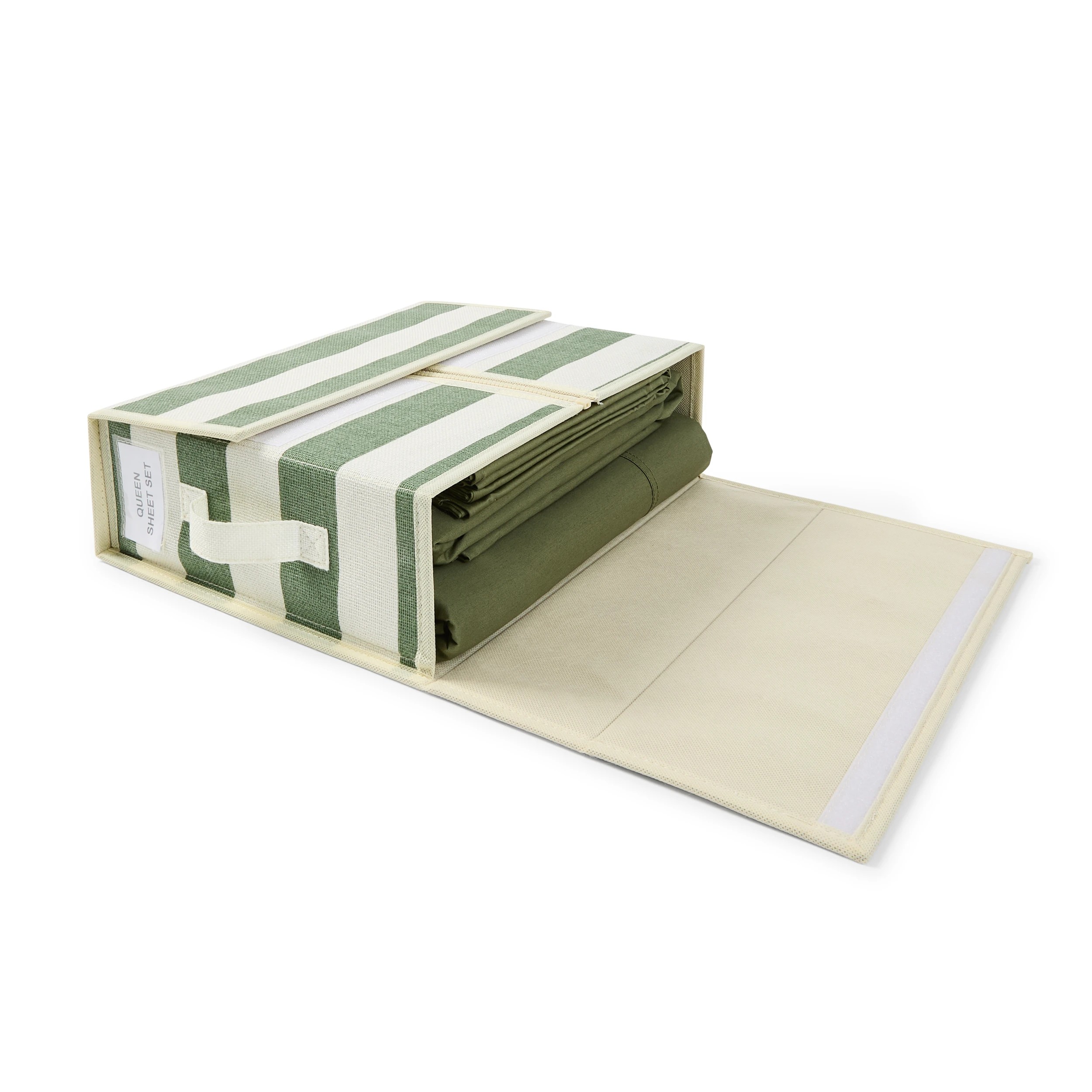 3 Linen Look Bed Linen Box - Green Stripe, 3 of 10