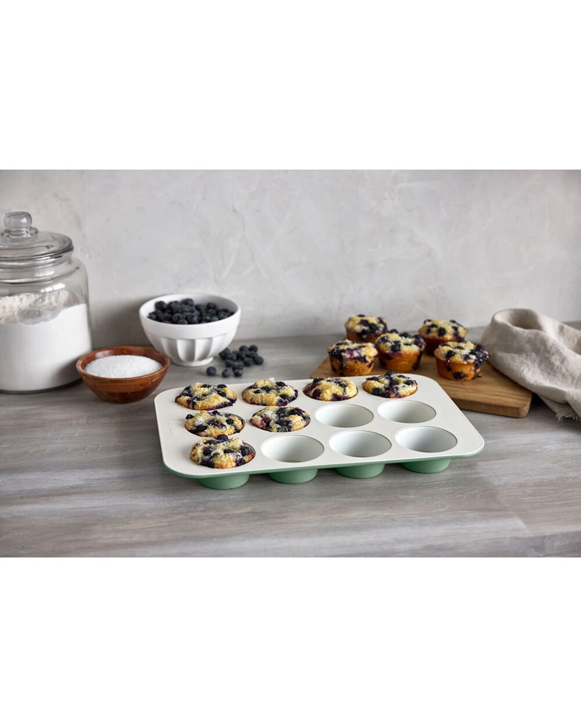 4 Greenpan Reserve 12 Cup Muffin Pan Ceramic Non-Stick Baking Tray Sage, 4 of 5
