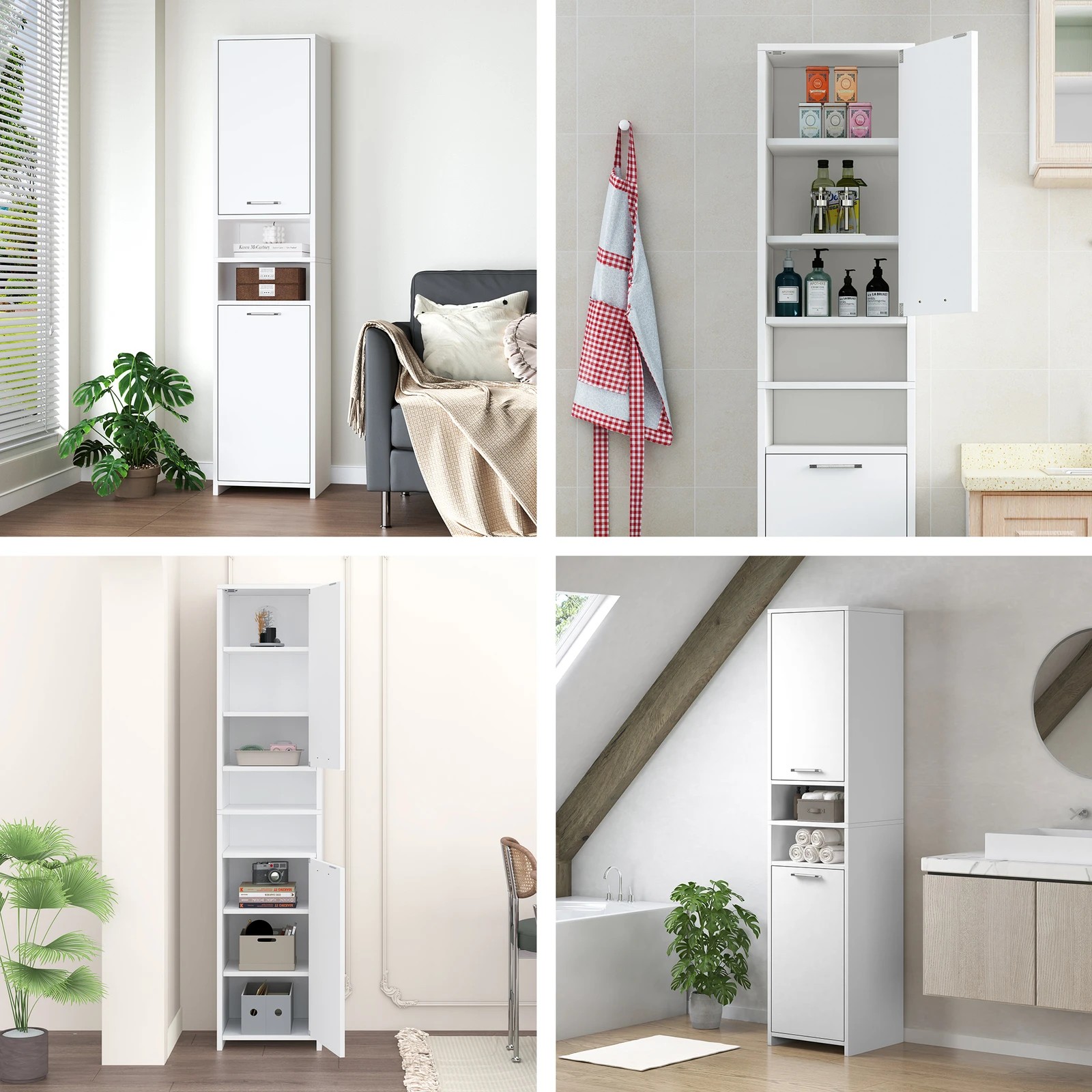 8 Alfordson Bathroom Cabinet Tall Storage Slim Cupboard - White, 8 of 10