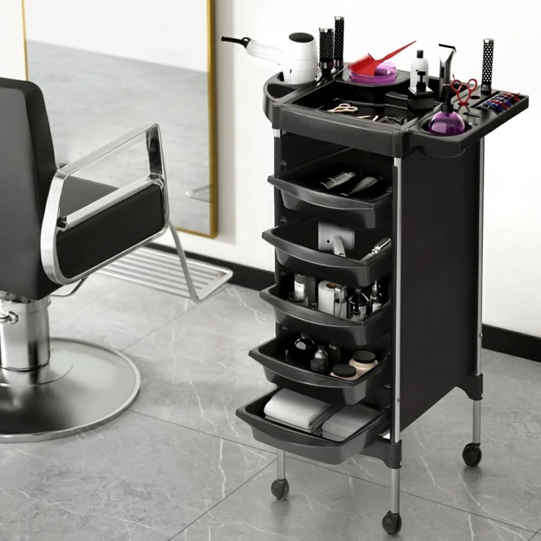 5 Embellir Salon Trolley Cart Spa Beauty Rolling Tray Hairdressing Storage 6 Tiers - Black, 5 of 5