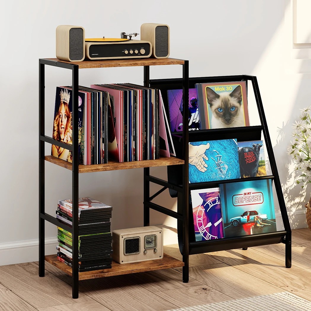 7 Levede Vinyl Record Storage with 3-Tie-Brown & Black, 7 of 8