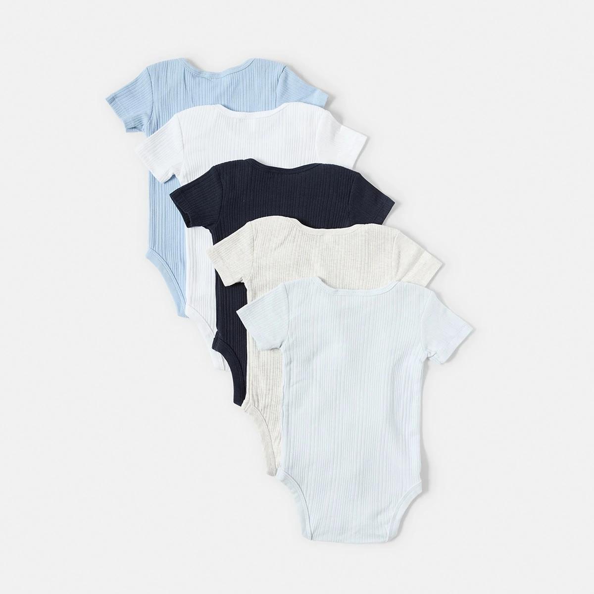 2 5 Pack Short Sleeve Bodysuits Blue, 2 of 10