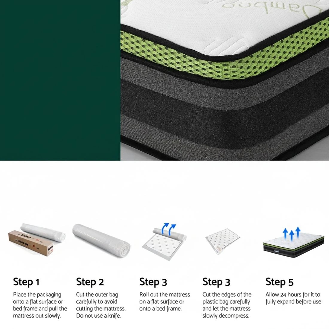 7 Giselle Mattress Cool Gel Foam 30cm King Single - King Single Bed - Grey, 7 of 7