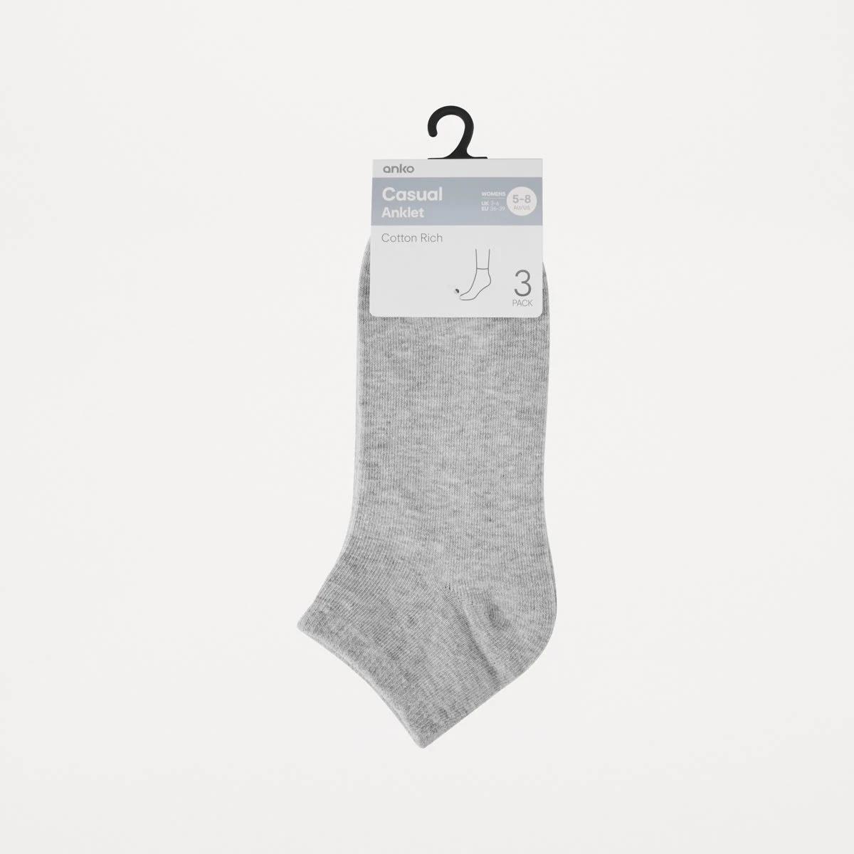 3 3 Pack Anklet Socks SILVER MARLE, 3 of 3