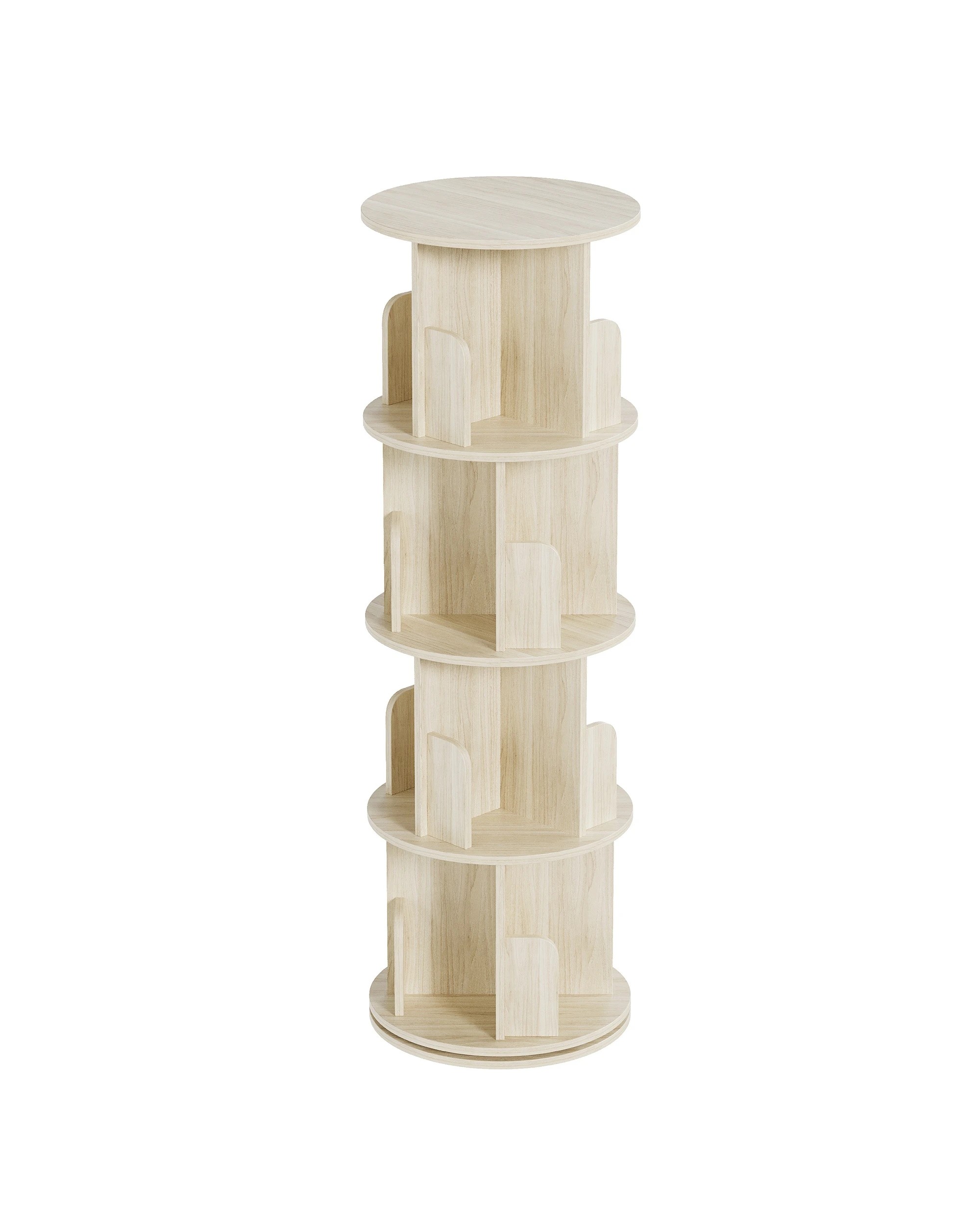 1 Advwin 4 Tiers Bookshelf Rotating Corner Bookcase Cabinet Revolving Display Stand Rack Oak, 1 of 8
