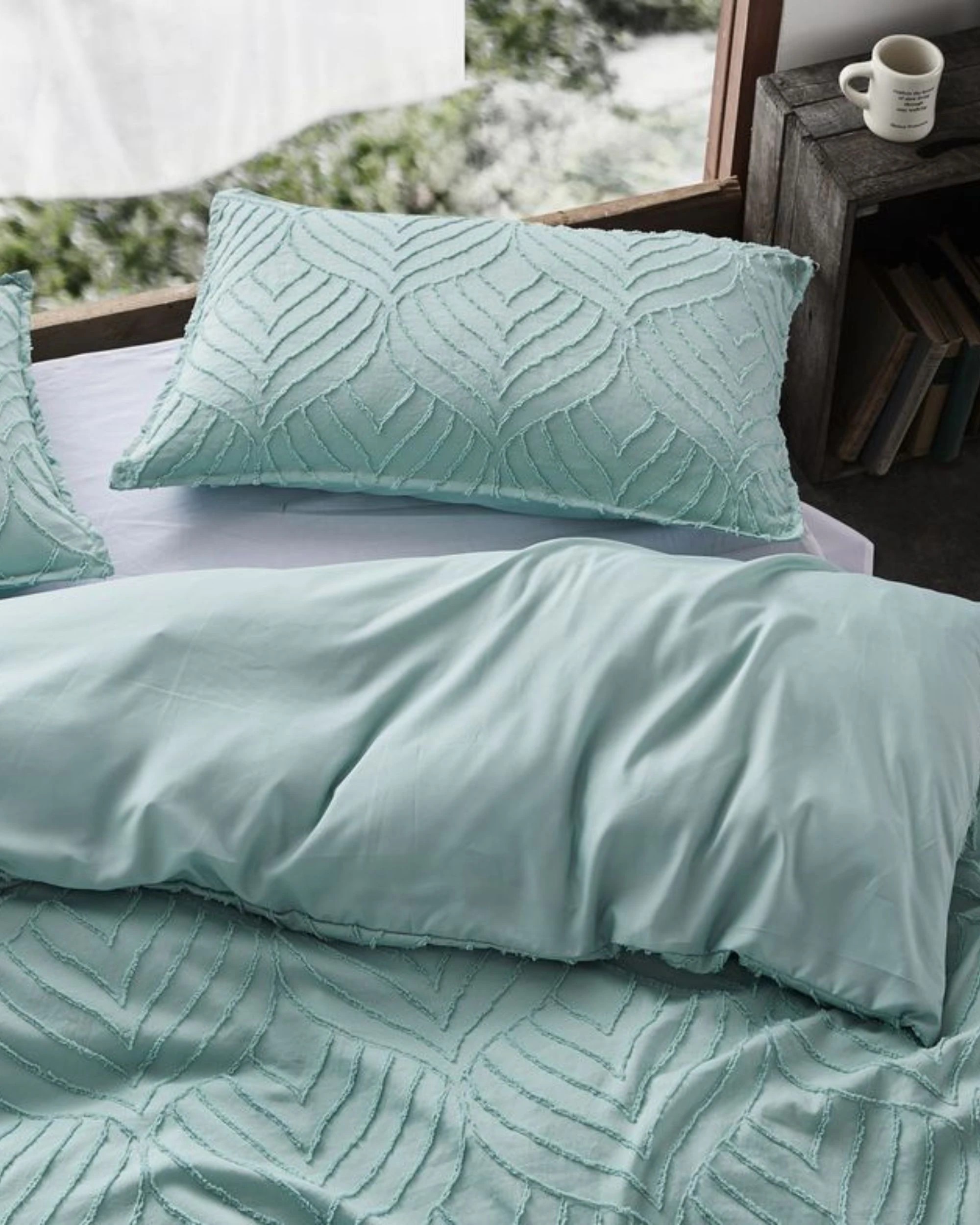 3 CleverPolly Premium Brushed Microfibre Tufted Quilt Cover Set - Double Bed - Sage Green, 3 of 7