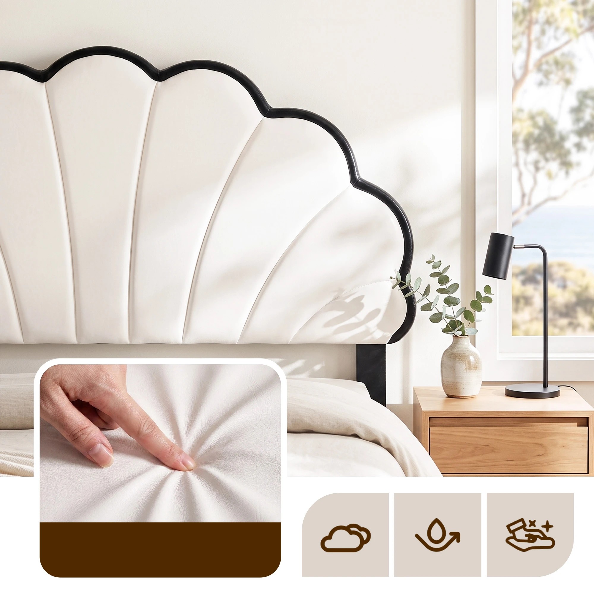 7 Artiss Bed Frame with Adjustable Shell Headboard and PVC Upholstery - Double Bed - Multi, 7 of 9