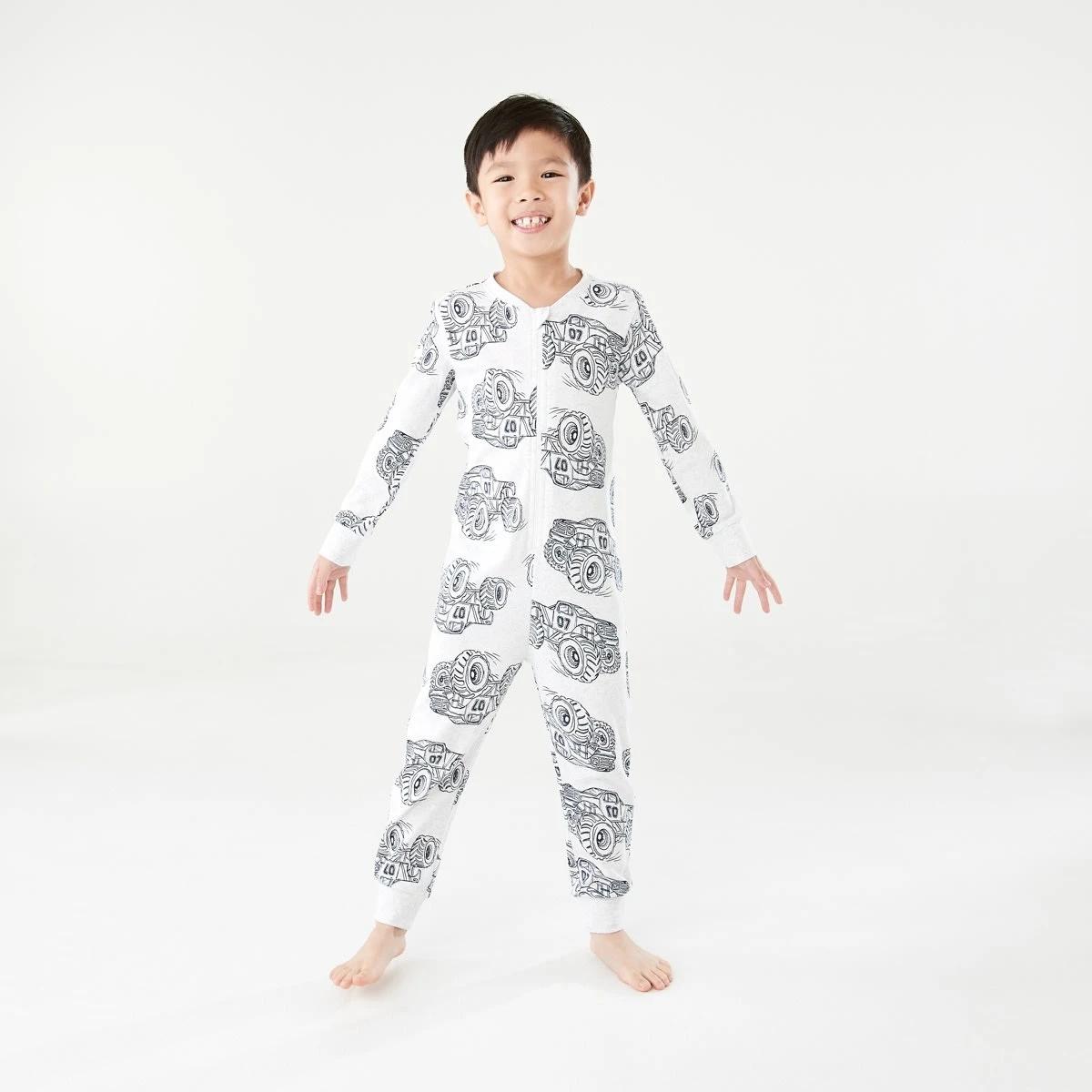 1 Ribbed All-In-One Sleepsuit Wht Truck, 1 of 9