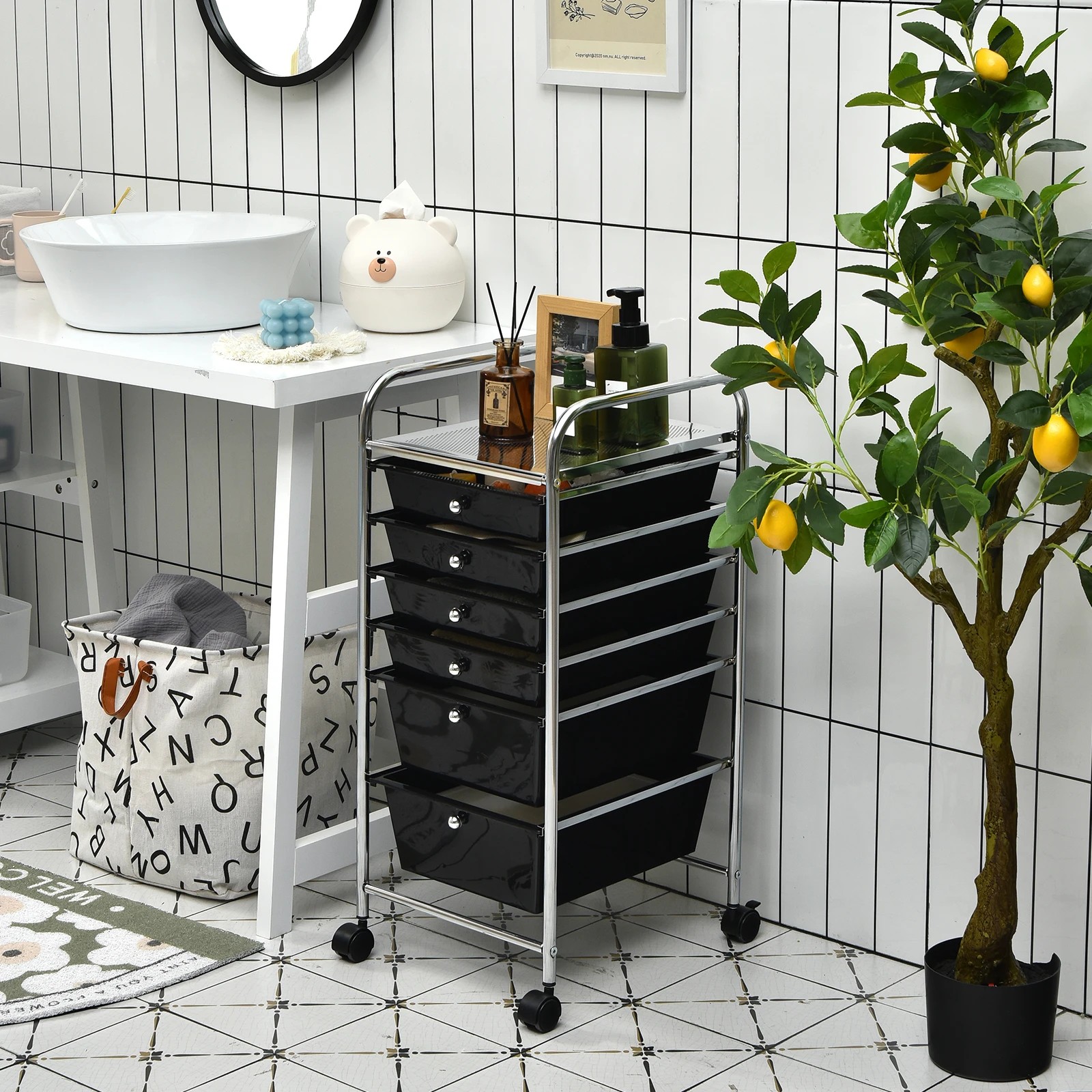 4 Costway 6 Drawers Rolling Storage Cart Mobile Utility Trolley - Black, 4 of 6
