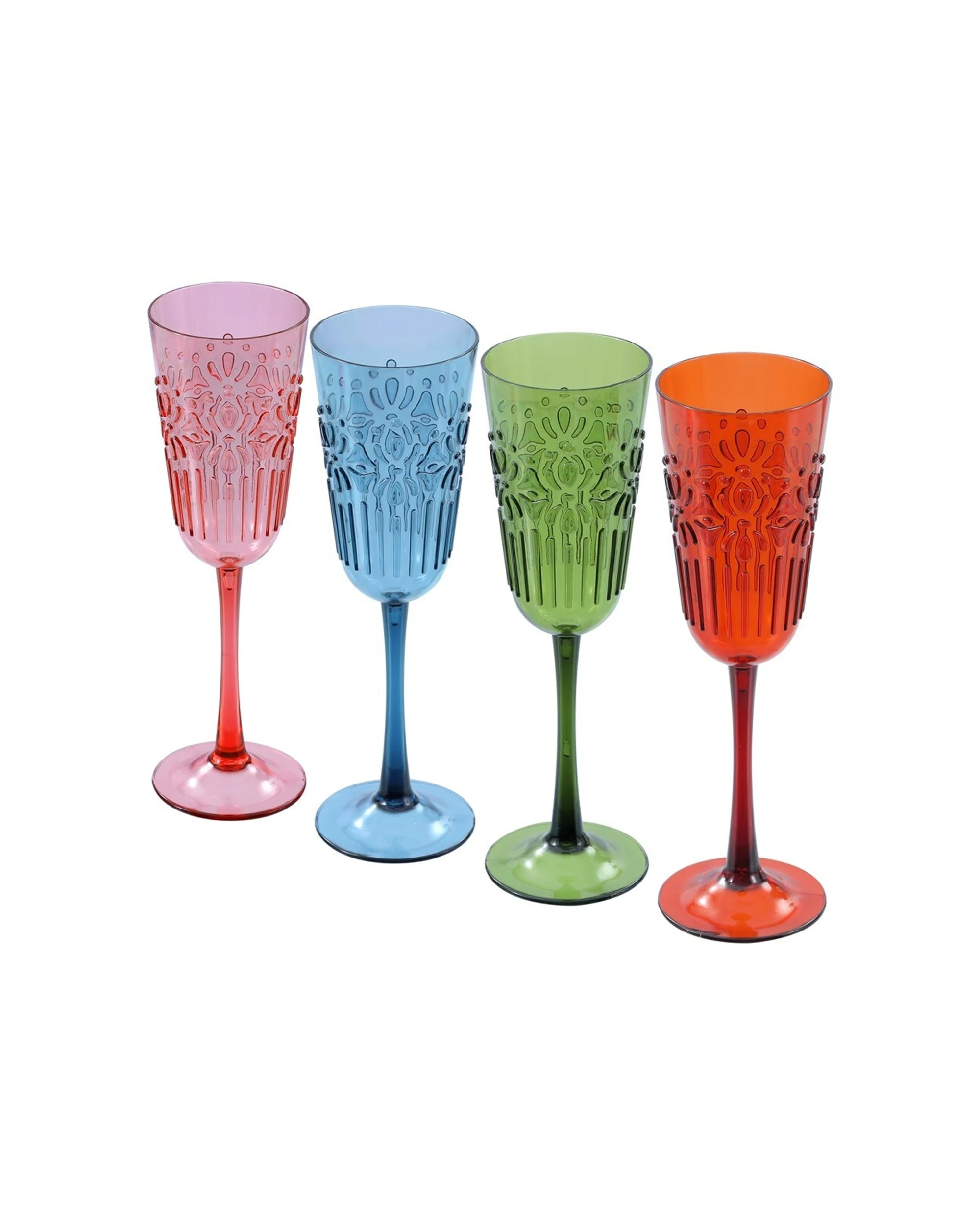 5 Lemon & Lime Floral Deco 320ml Plastic Champagne Glass Goblet Stemware - Assorted, 5 of 5