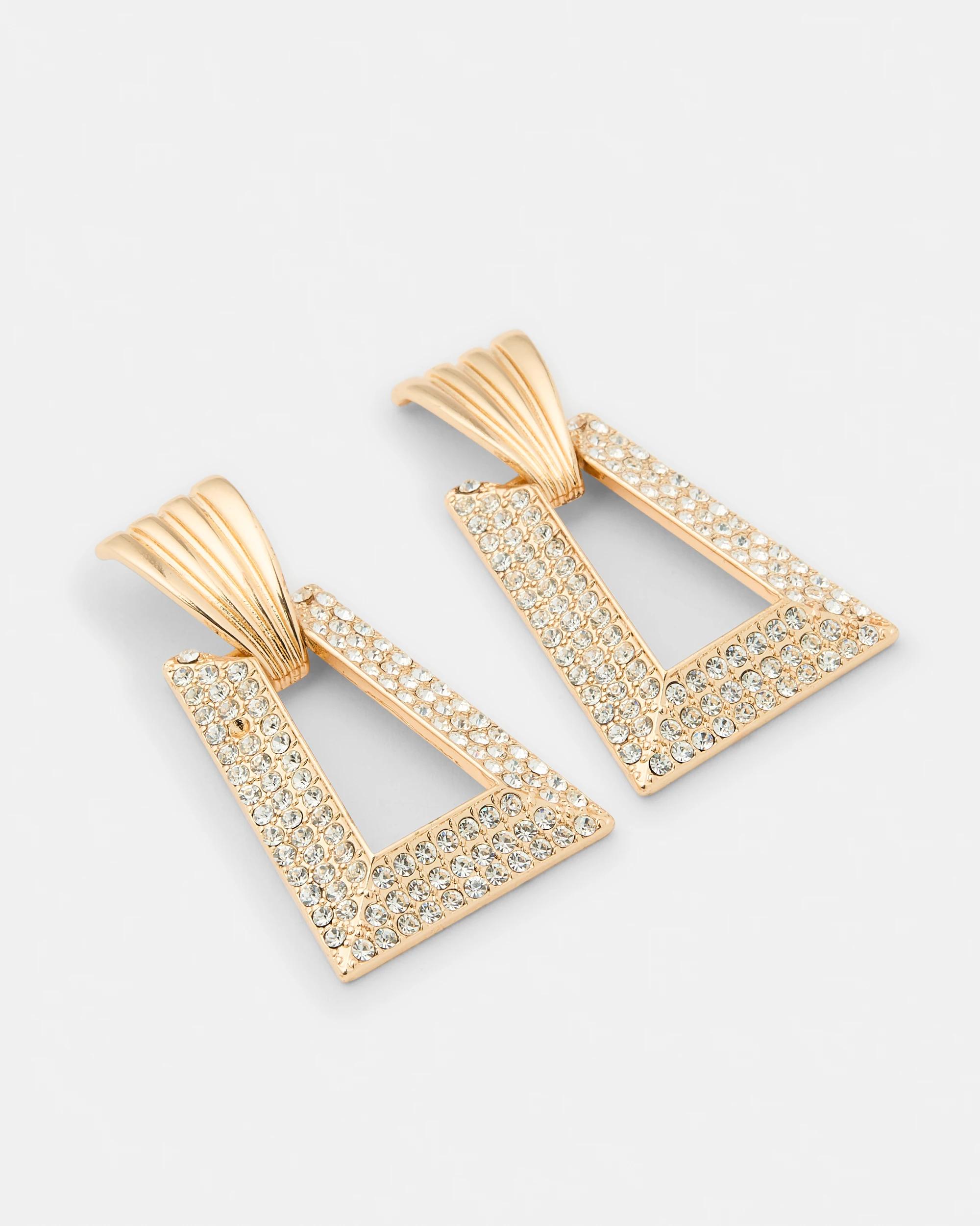 1 Diamante Doorknocker Earrings - Gold Tone Gold, 1 of 5