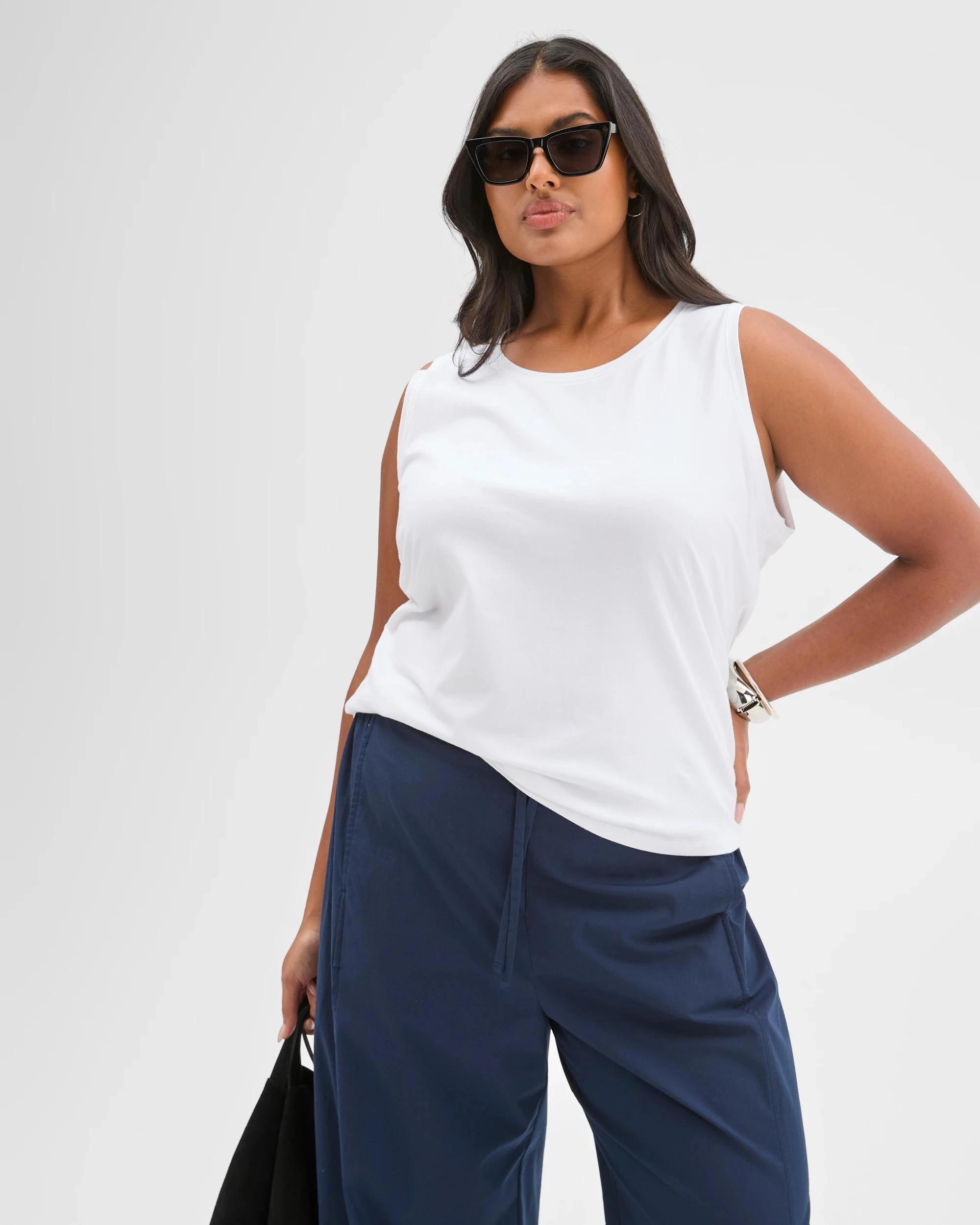 2 Target Curve Plus Size Australian Cotton Blend Sleeveless Tank WHITE, 2 of 10