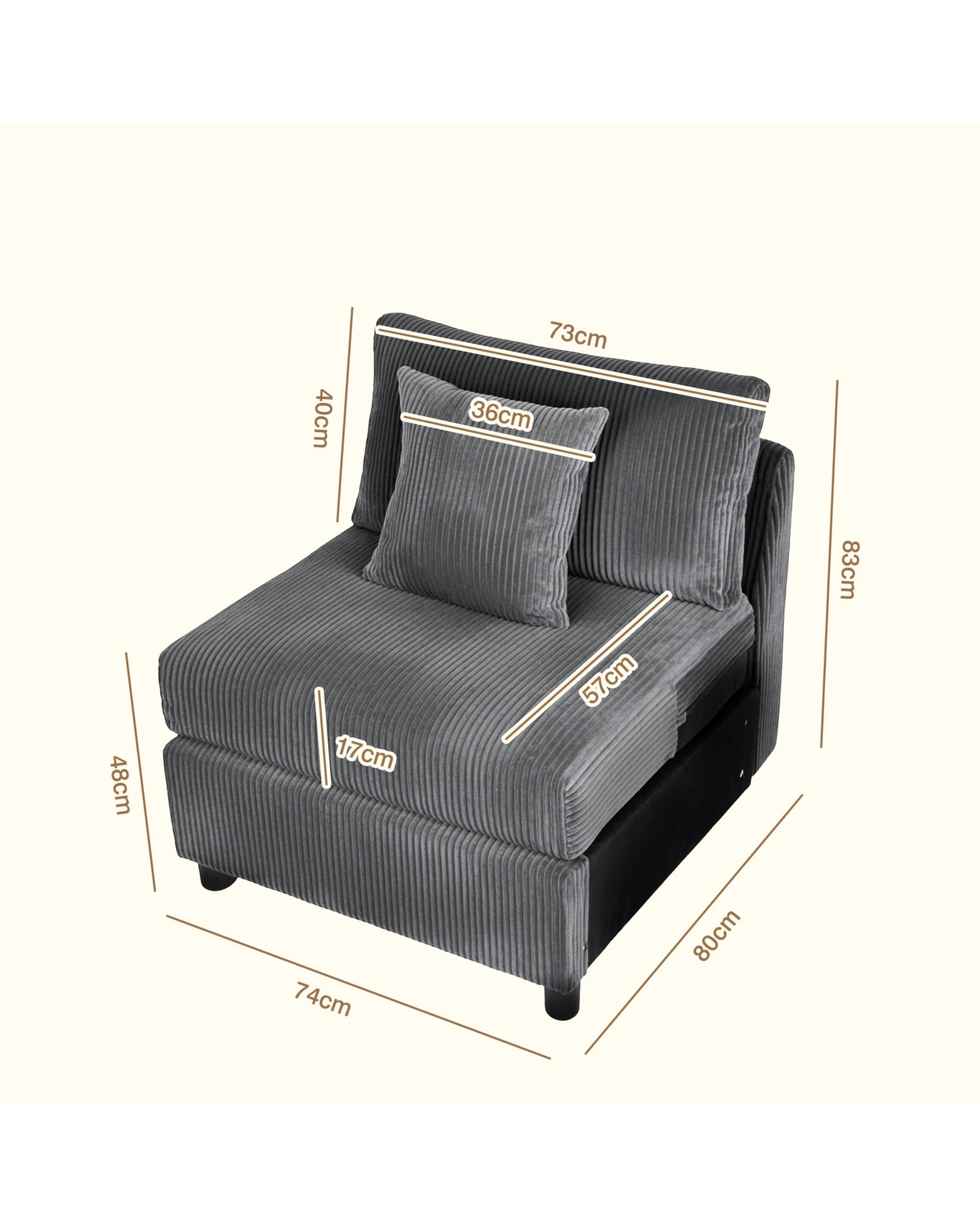 8 Advwin Armless Sofa Corduroy Modular Lazy Sofa Modern Lounge Chair Couch with Cushion, 8 of 8