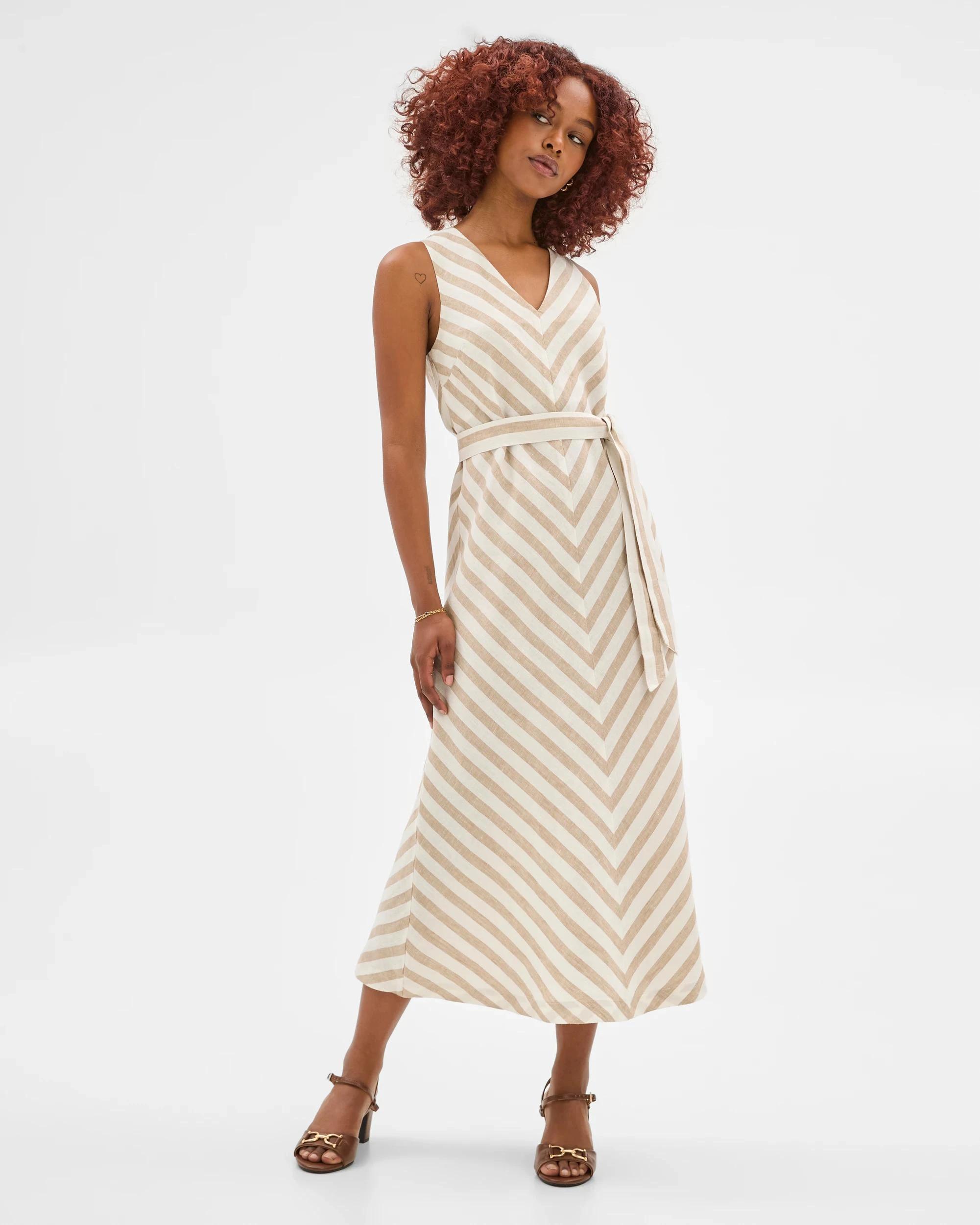 2 Target Petites Petites European Linen V-Neck Midi Dress CHEVRON STRIPE, 2 of 6