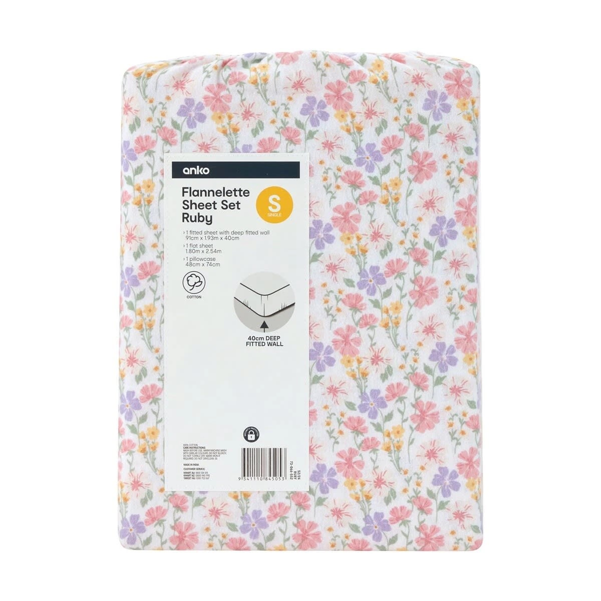 7 Ruby Cotton Flannelette Sheet Set - Single Bed, 7 of 7