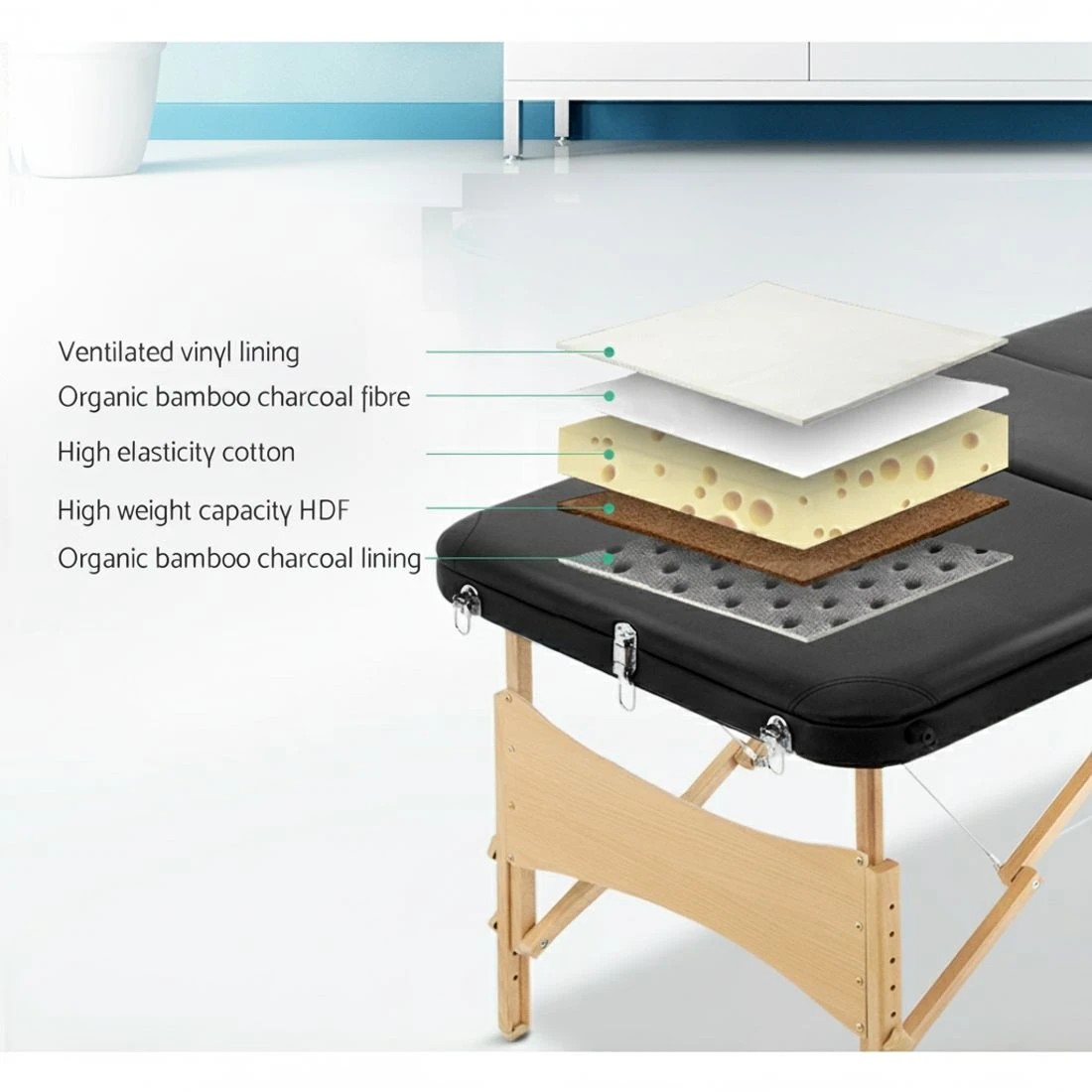 4 Zenses Massage Table 60cm Portable 3 Fold Wooden Beauty Bed - Black, 4 of 7