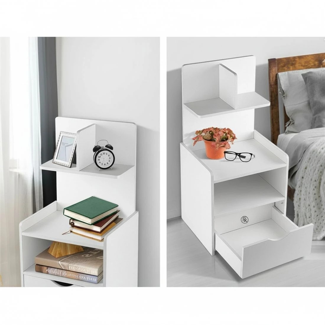 7 Artiss Bedside Table 1 Drawer with Shelves Nightstand Compact Design Storage Modern Decor Easy Assembly - White, 7 of 8