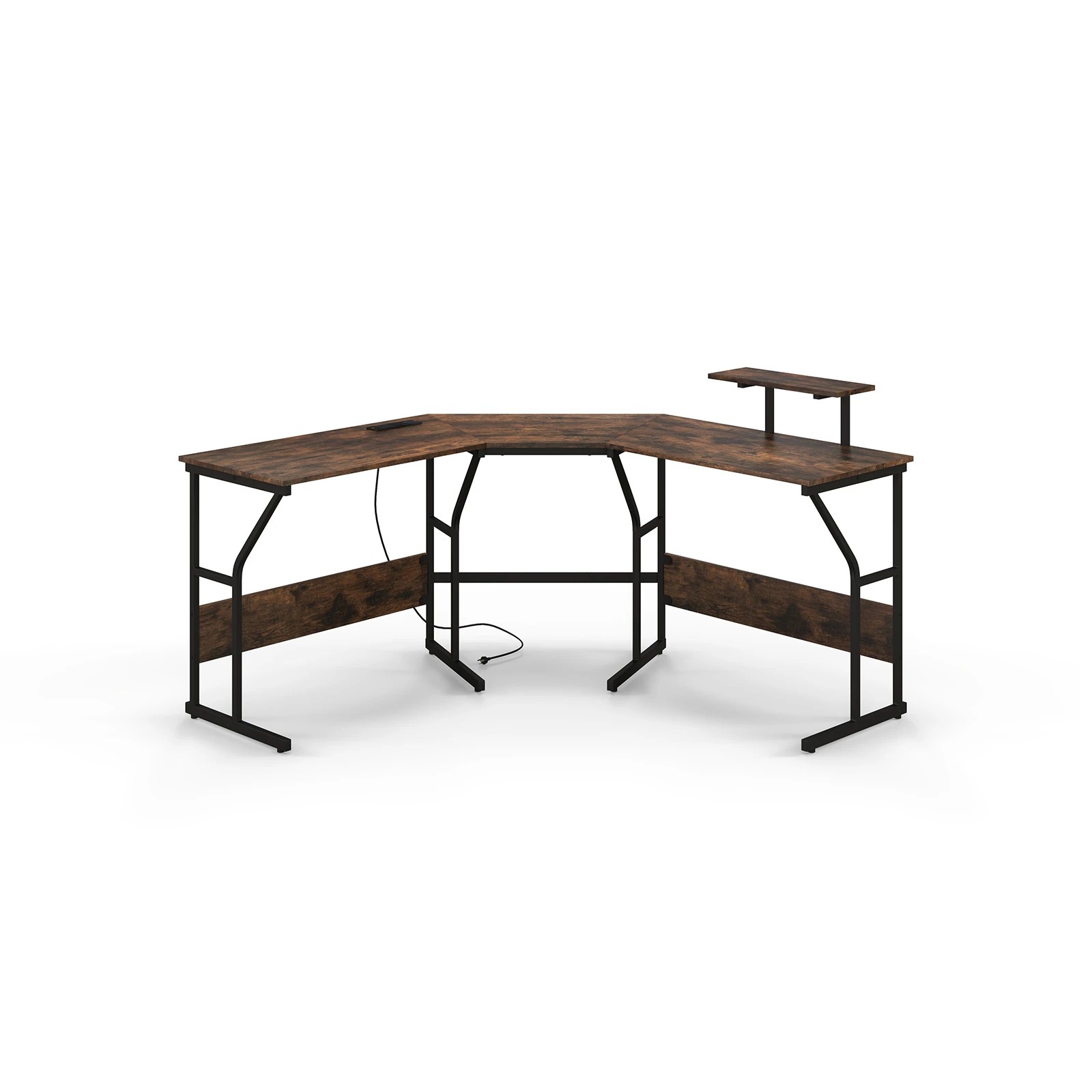 1 Costway Corner Computer Desk Table L-Shape Study Table w/Power Outlet, 1 of 4