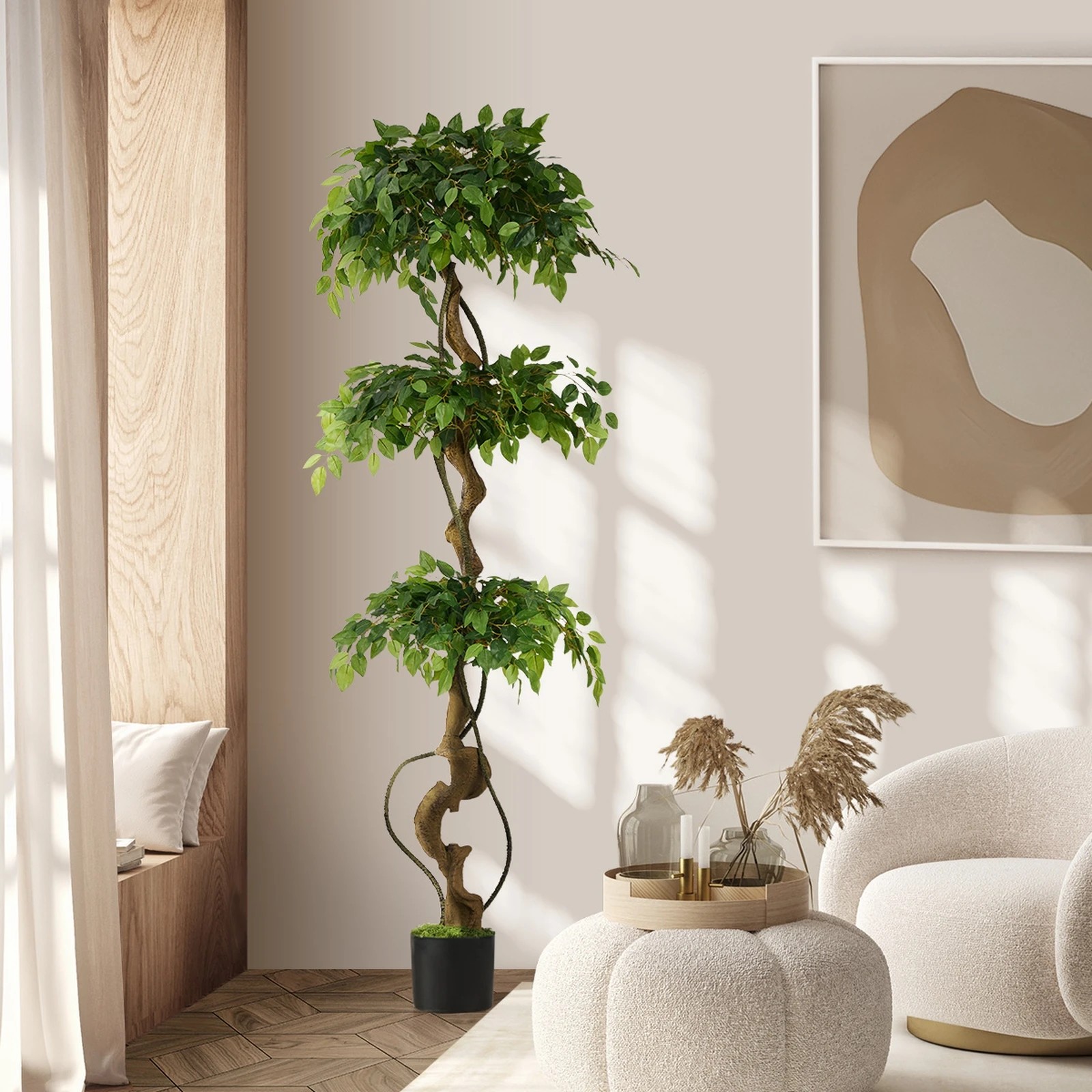 4 Livsip 180cm Artificial Ficus Tree Large Twisted Ficus - Green, 4 of 10