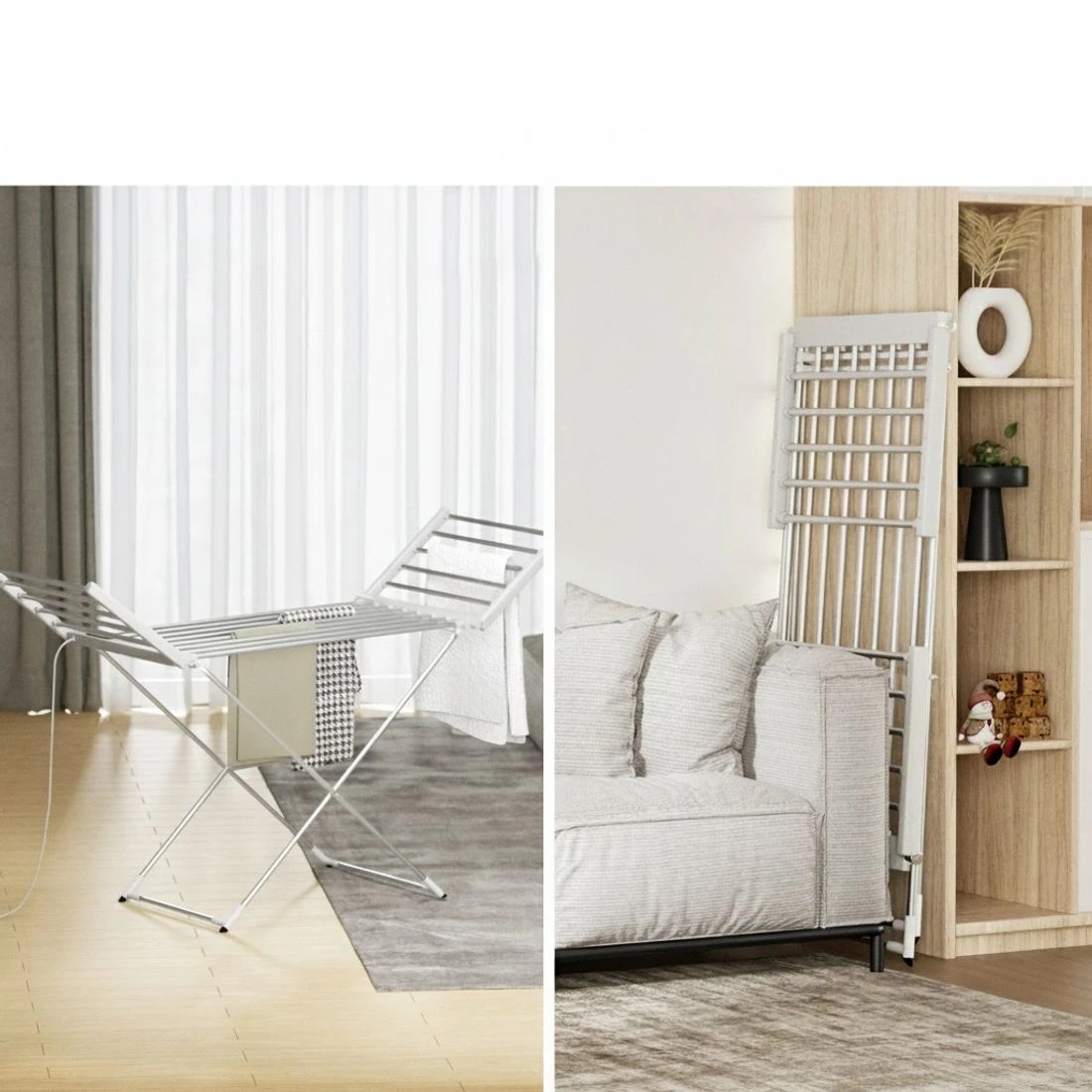 5 Devanti Foldable Electric Heated Towel Rail Rack with 24H Timer - Silver, 5 of 6