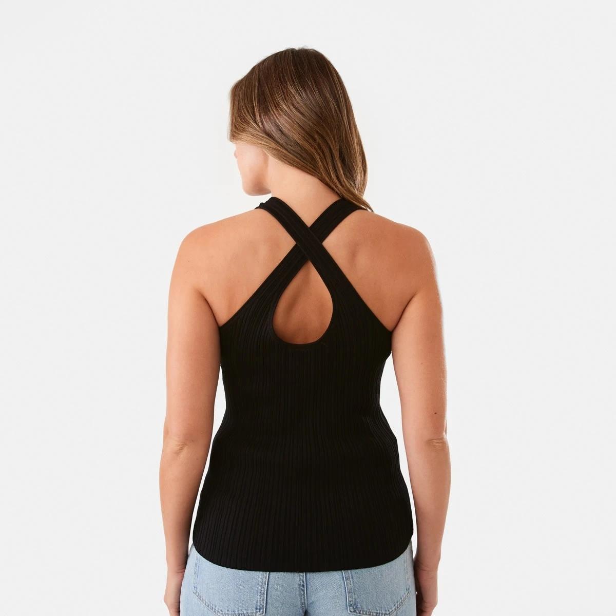 4 Sleeveless True Knit Cross Back Halter Top Black, 4 of 7