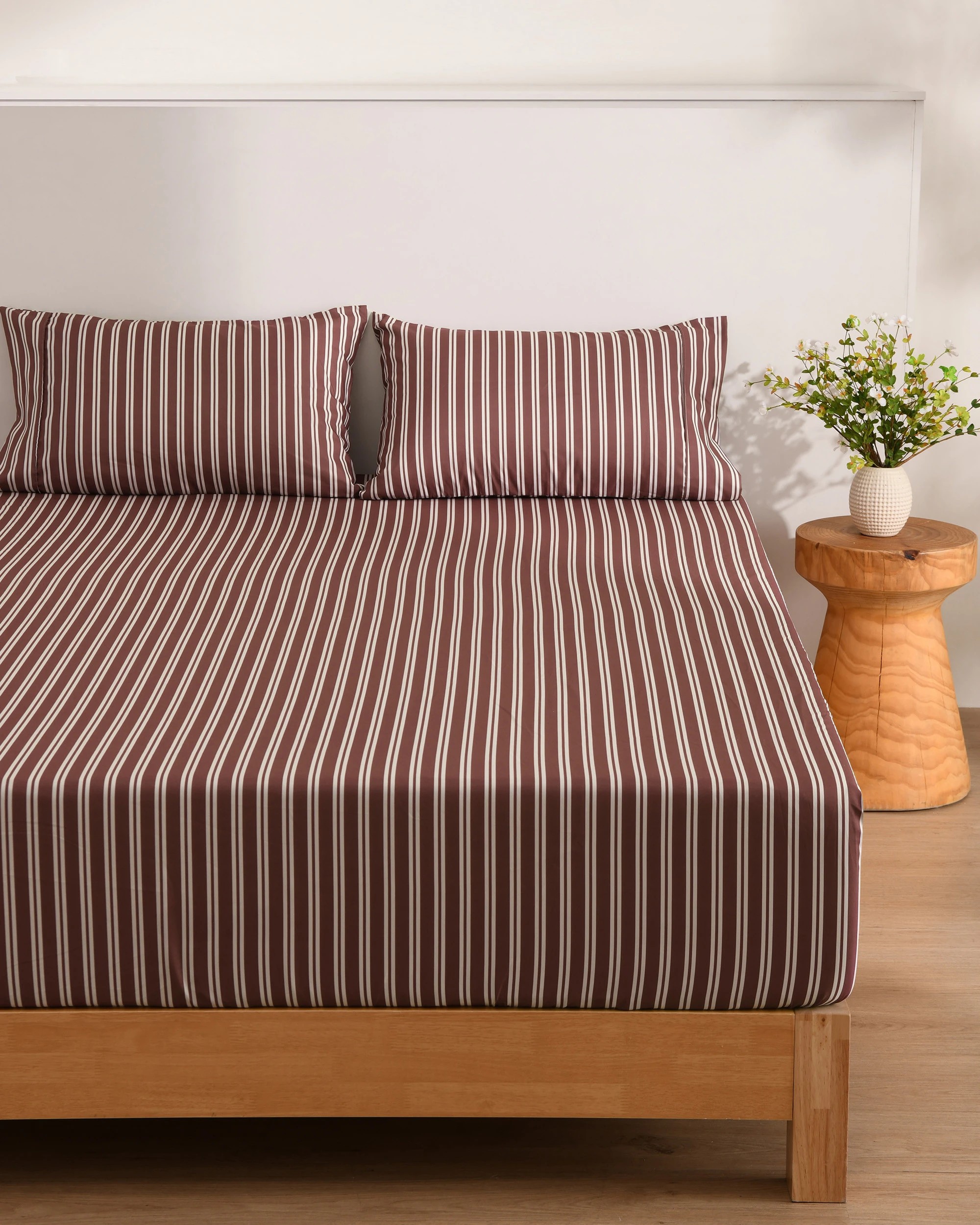 1 Dreamaker Pippa Stripe Fitted Sheet Set - Double Bed - Chocolate, 1 of 6