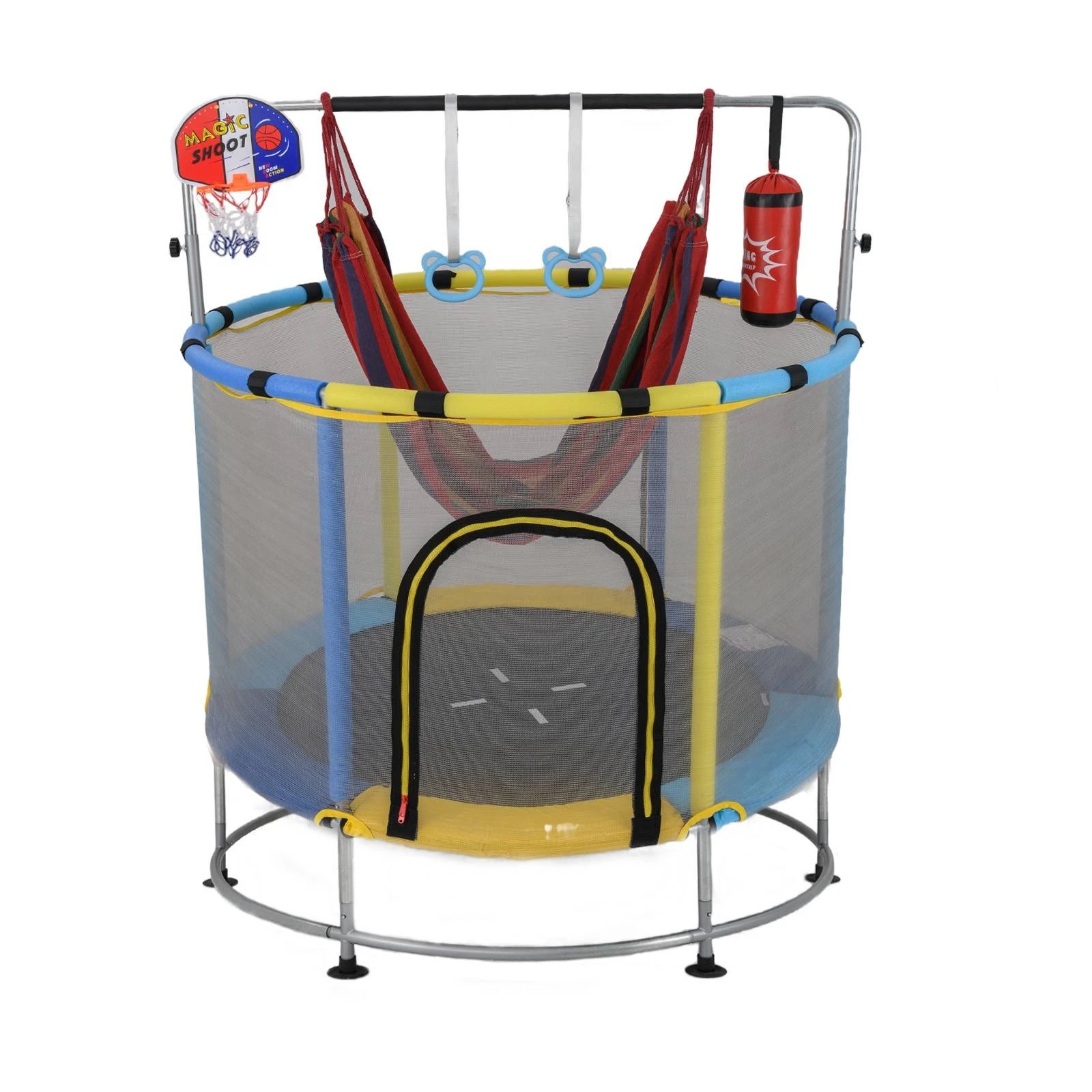 1 Costway Kids Trampoline Toddler Play Activity Center w/Punching Bag Yellow, 1 of 2