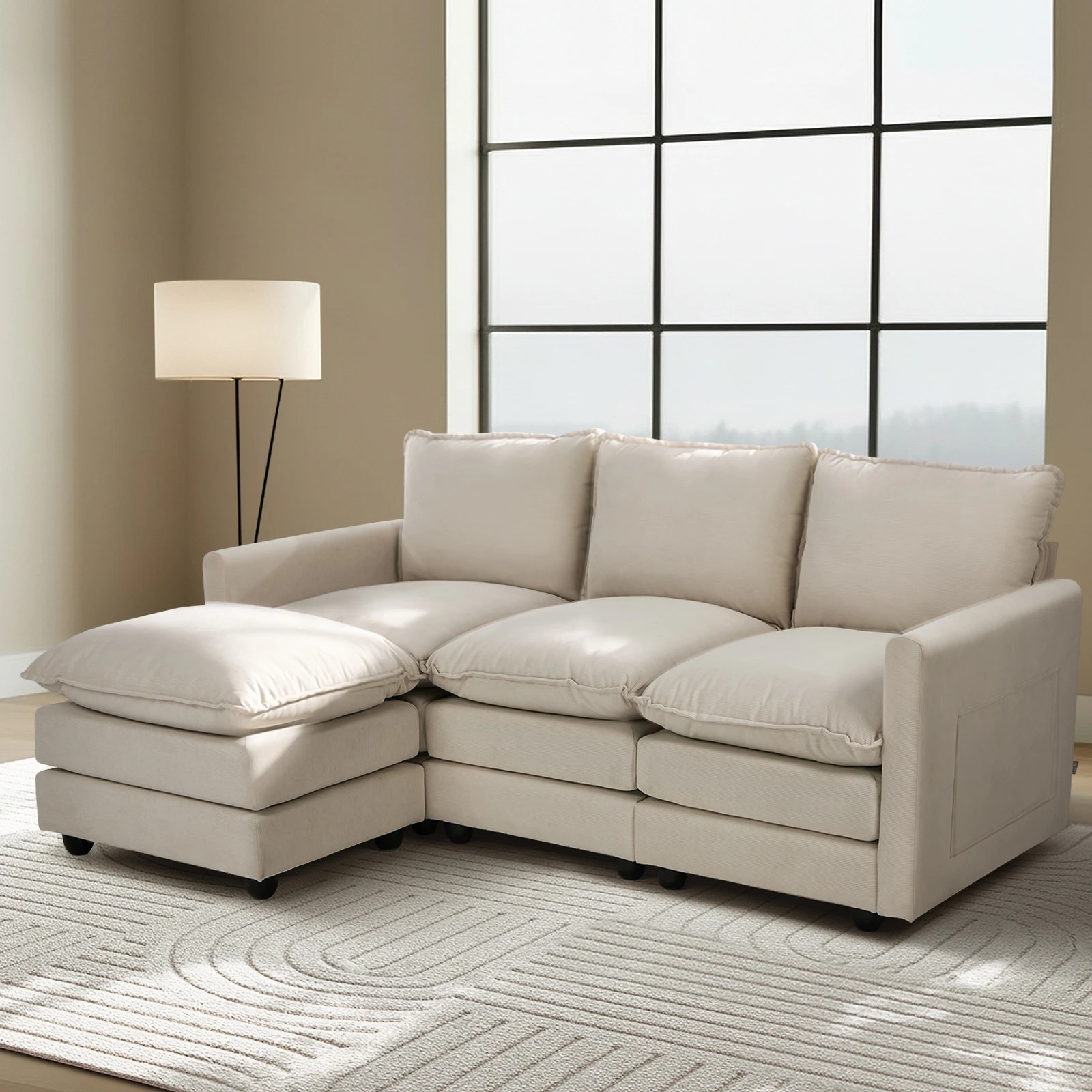 7 Oikiture Sofa Ottoman Set Modular Couch Lounge - Beige, 7 of 10