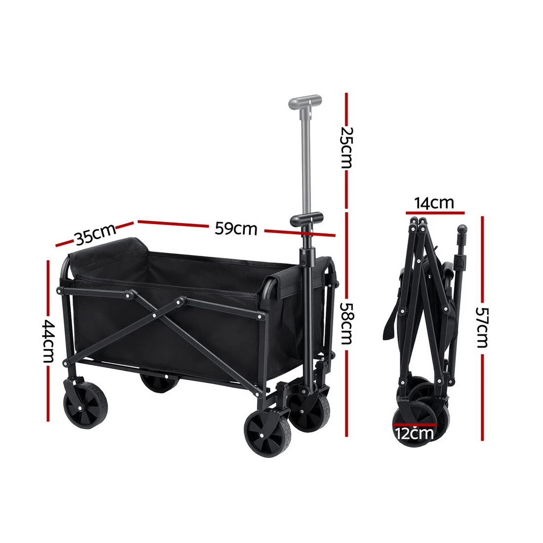 2 Gardeon Garden Cart Folding Trolley Camping Wagon Barrow Outdoor Beach - Black, 2 of 2