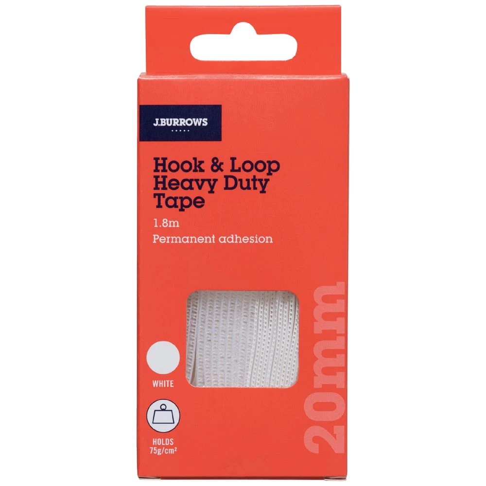 1 J.Burrows Hook & Loop Tape 20mm x 1.8m White, 1 of 3