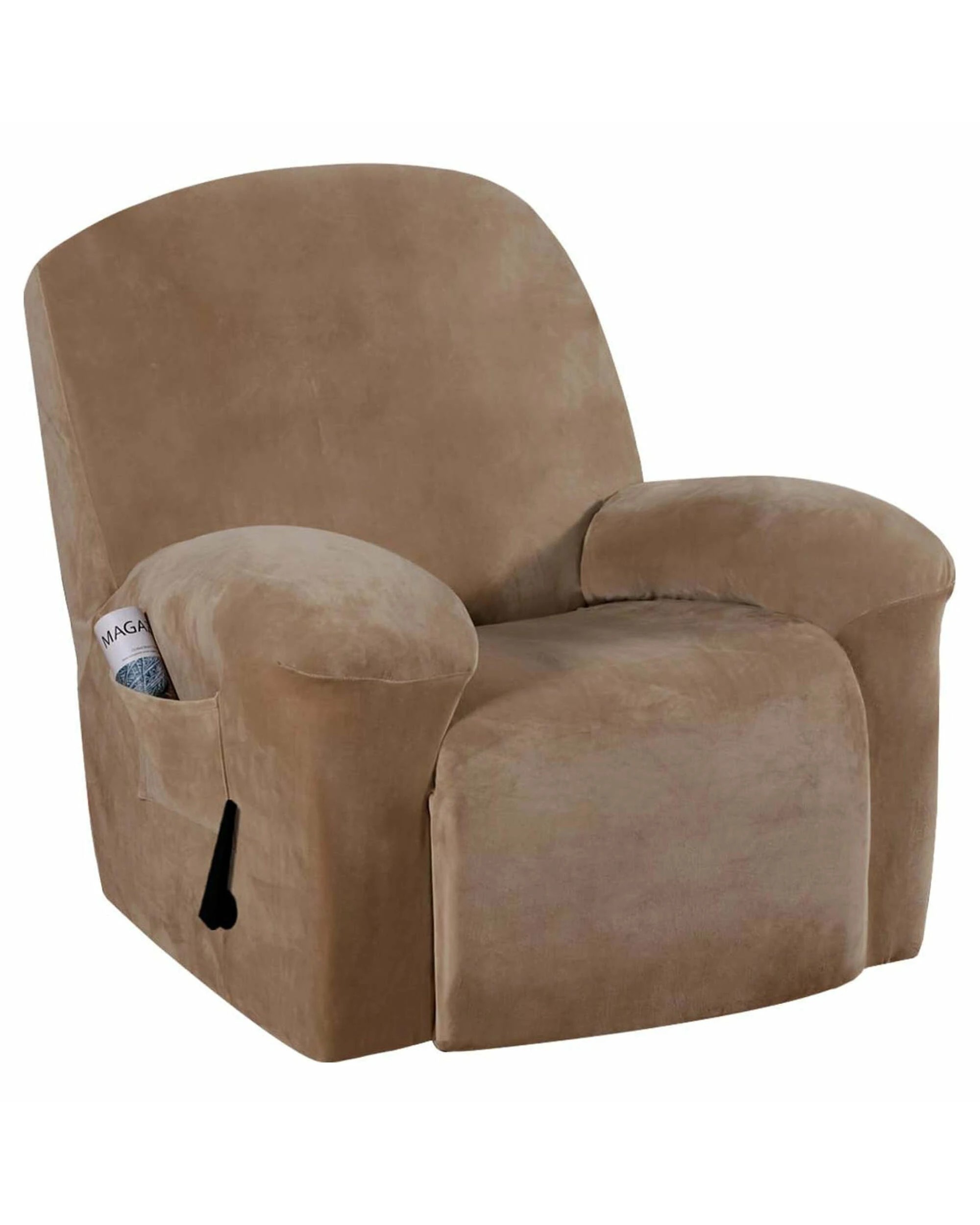 1 Smarcute Velvet Recliner Chair Cover Stretch Sofa Slipcover - Brown, 1 of 5