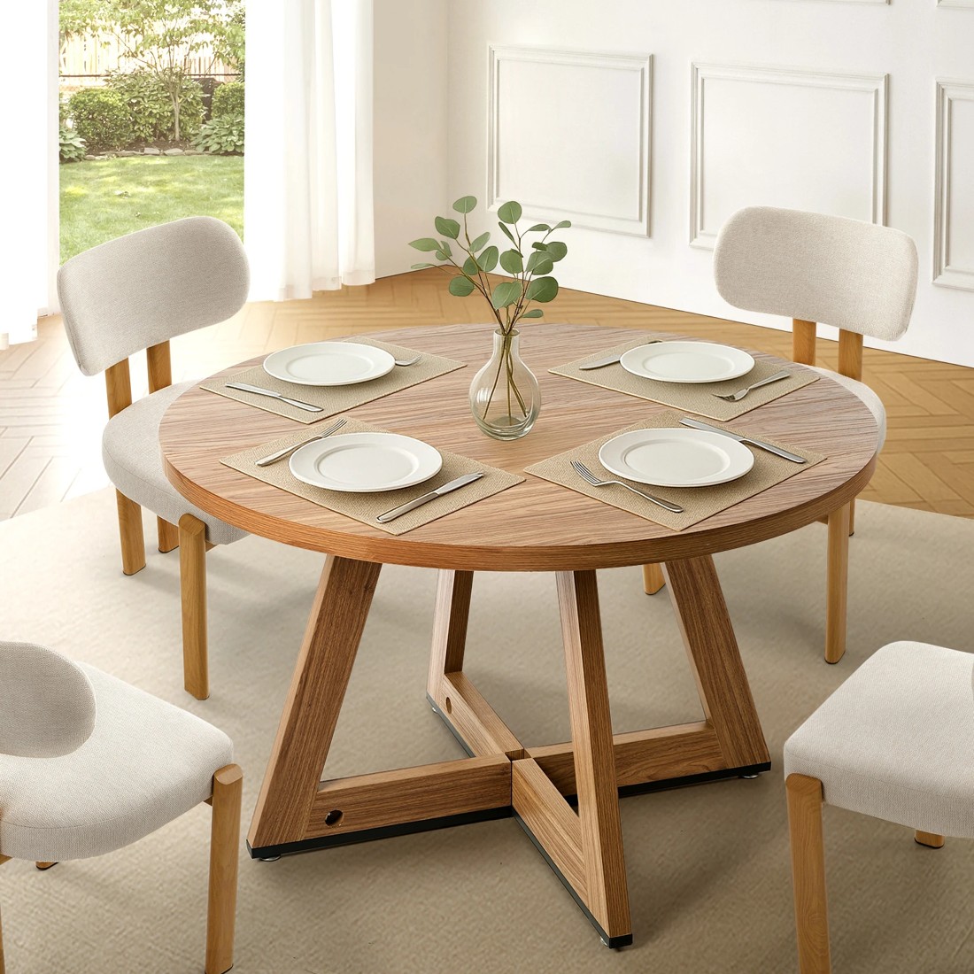 3 Oikiture 120cm Round Dining Table Wooden Kitchen Furniture - Natural, 3 of 9