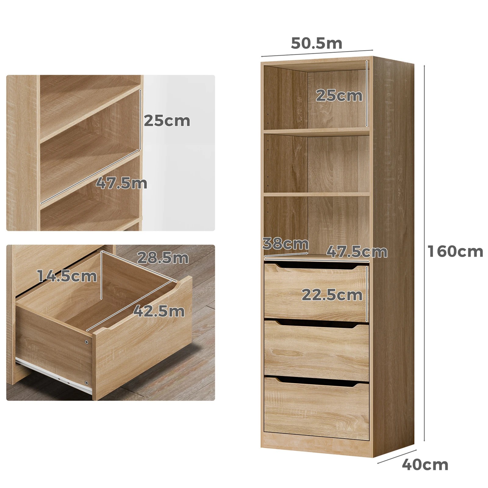 4 Alfordson Wardrobe Clothes Storage Cabinet Closet Organizer 3 Drawers - Wood, 4 of 10