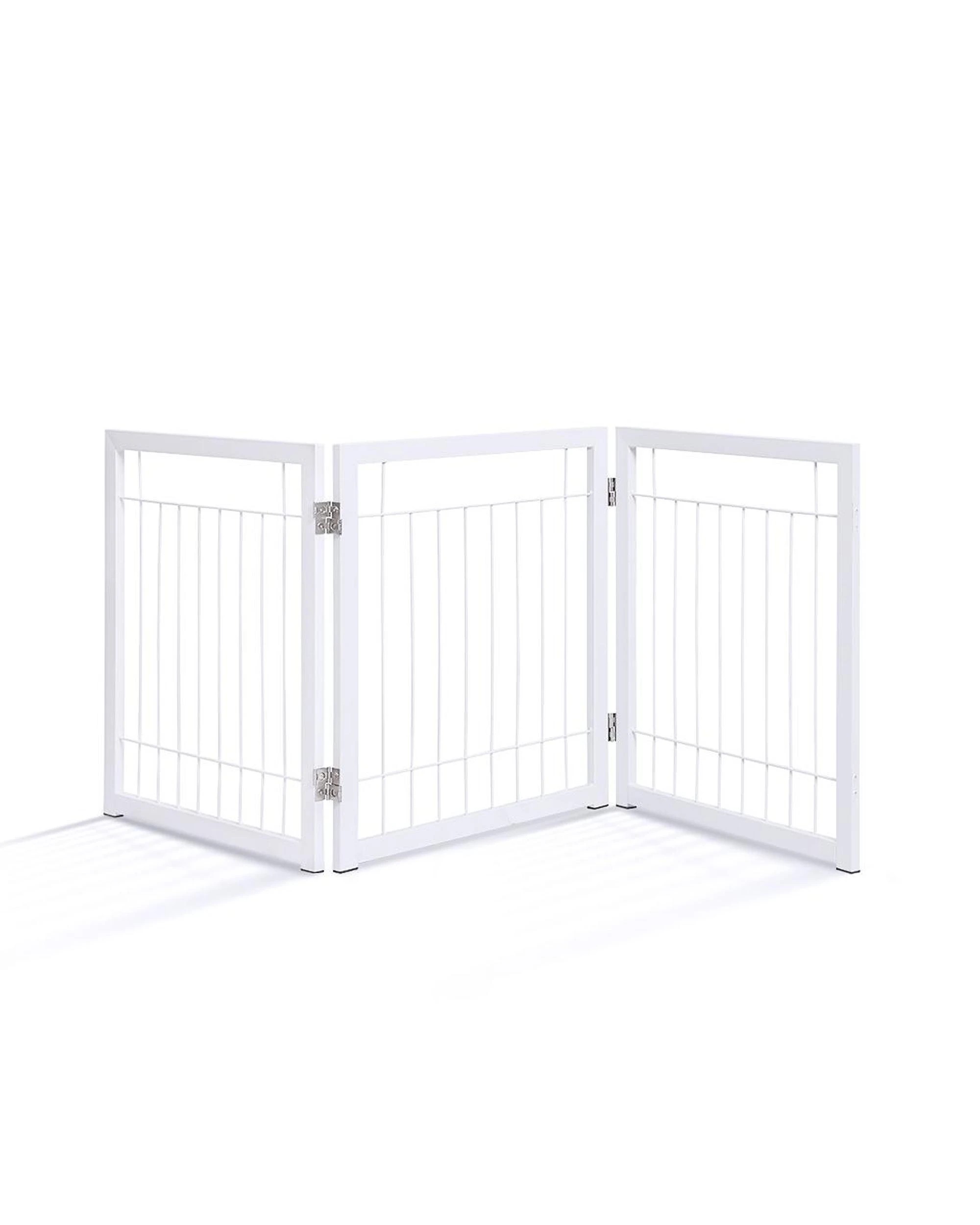 1 Freestanding Metal Pet Gate 3 Panel Foldable Fence White, 1 of 7