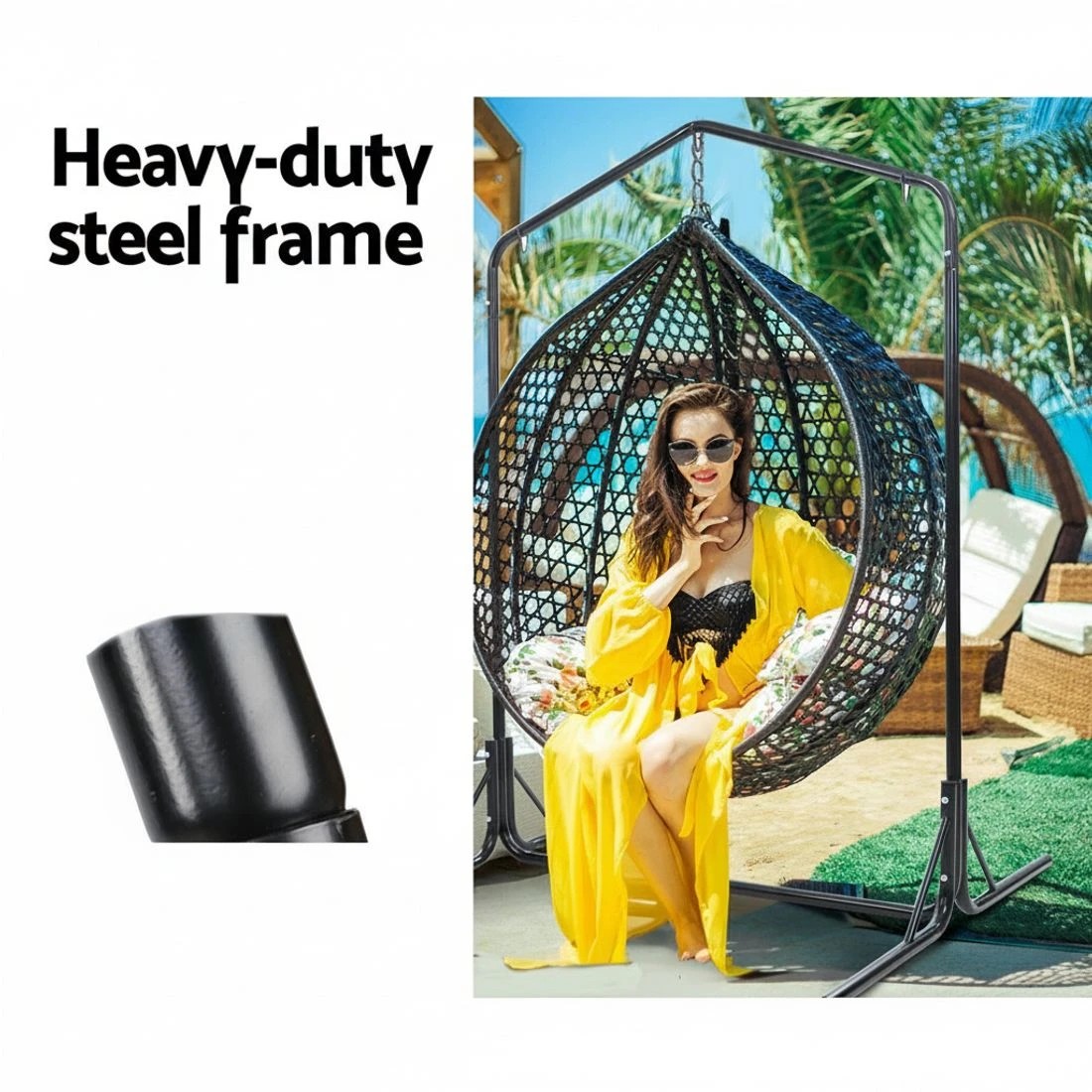 4 Gardeon Hammock Chair Steel Stand 2 Person Double Outdoor Heavy Duty 200KG - Black, 4 of 7