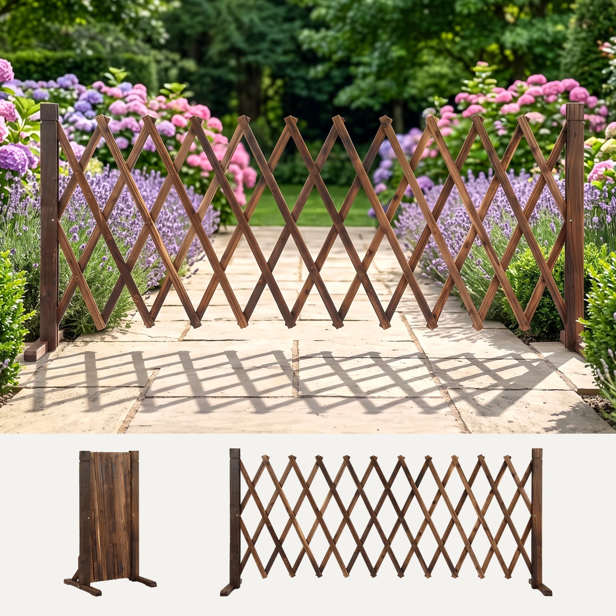 5 Gardeon Garden Fences Expandable Wooden Trellis Fence Plant Frame 200cm - Charcoal, 5 of 8