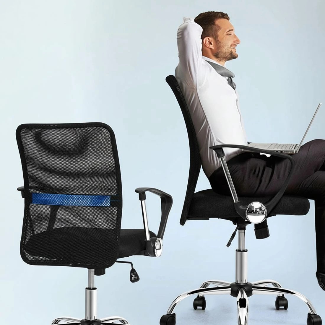 5 Artiss 2x Mesh Office Chair Mid Back - Black, 5 of 6