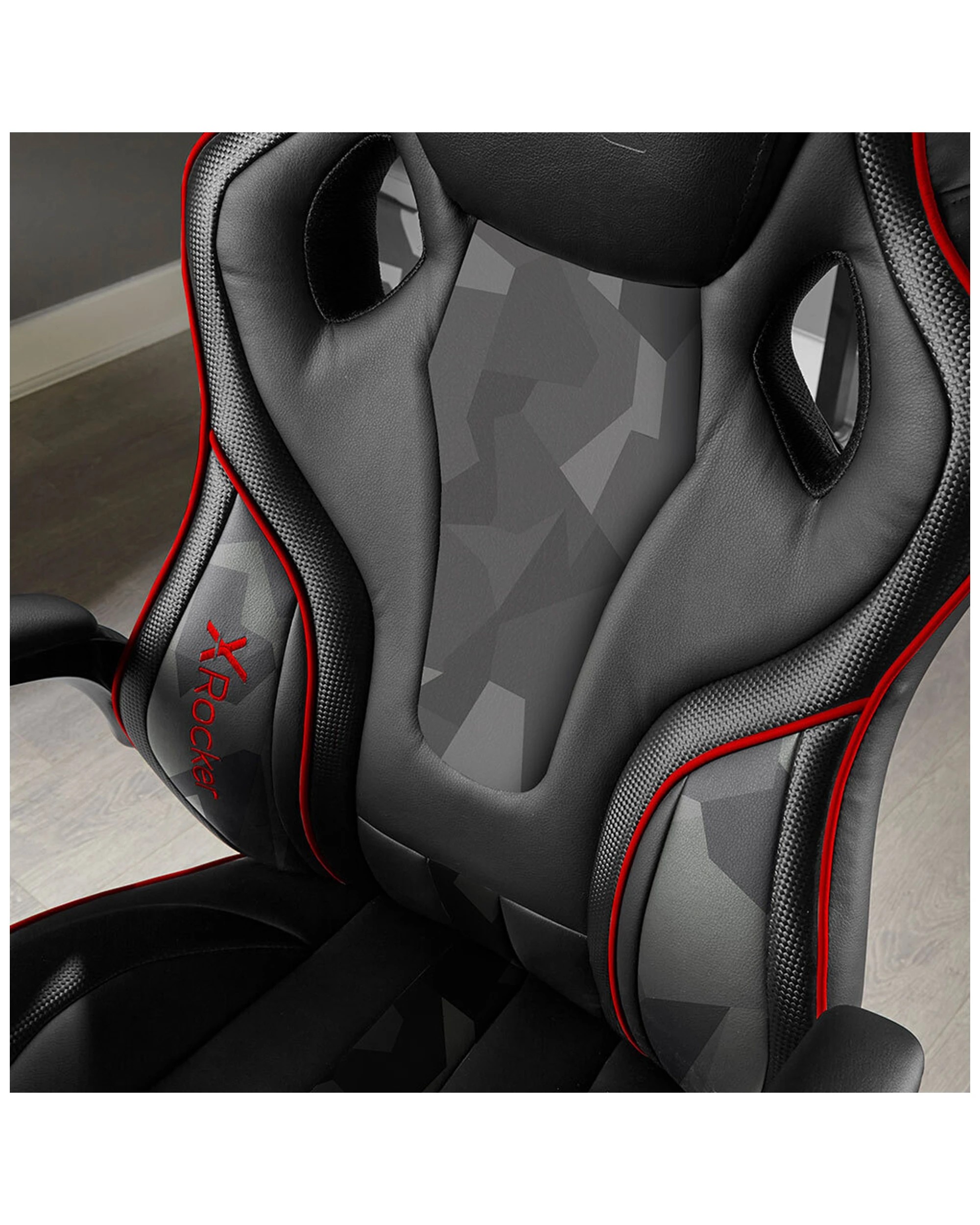 1 X Rocker Kratos Faux Leather Junior Ergonomic Office Gaming Chair Black - Red, 1 of 8