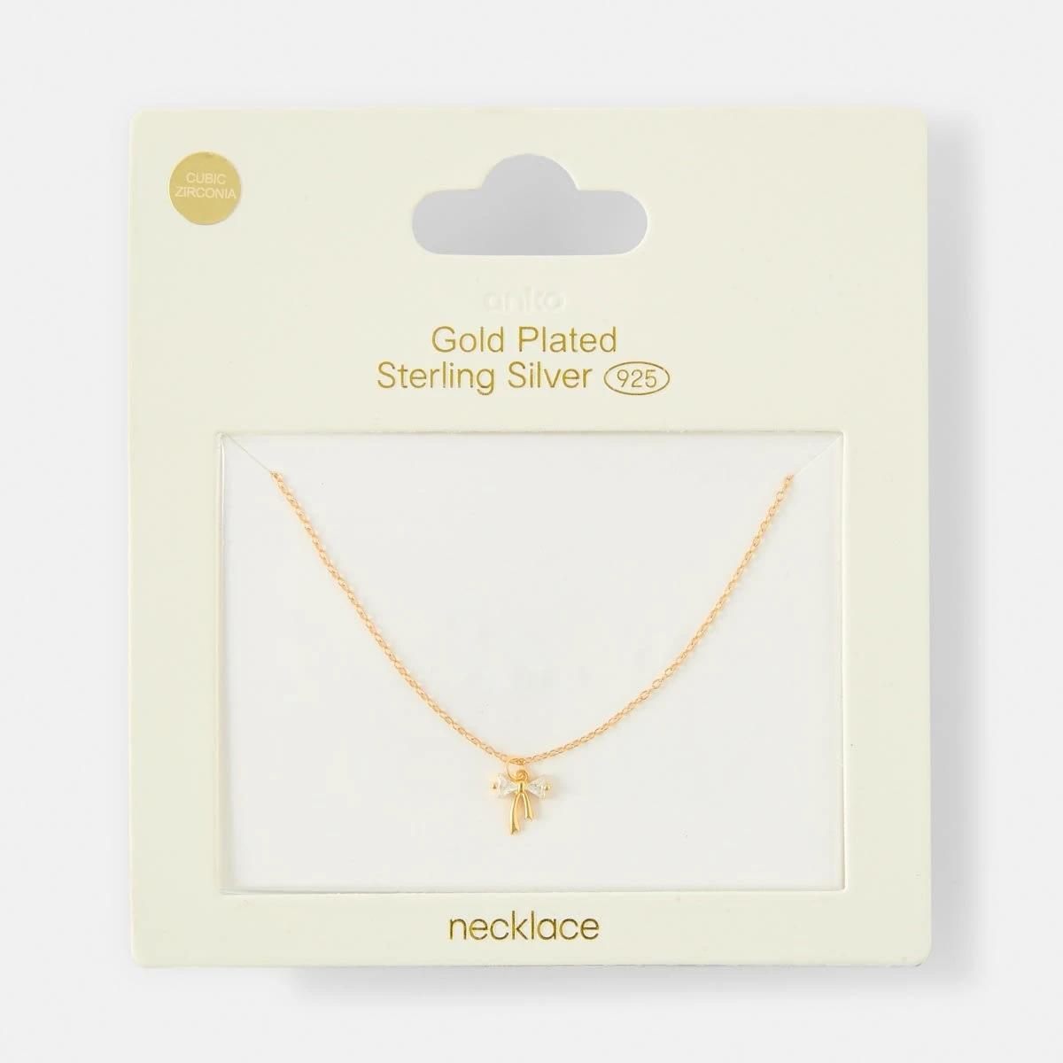 4 Cubic Zirconia Gold Plated Sterling Silver 925 Bow Necklace Gold, 4 of 4