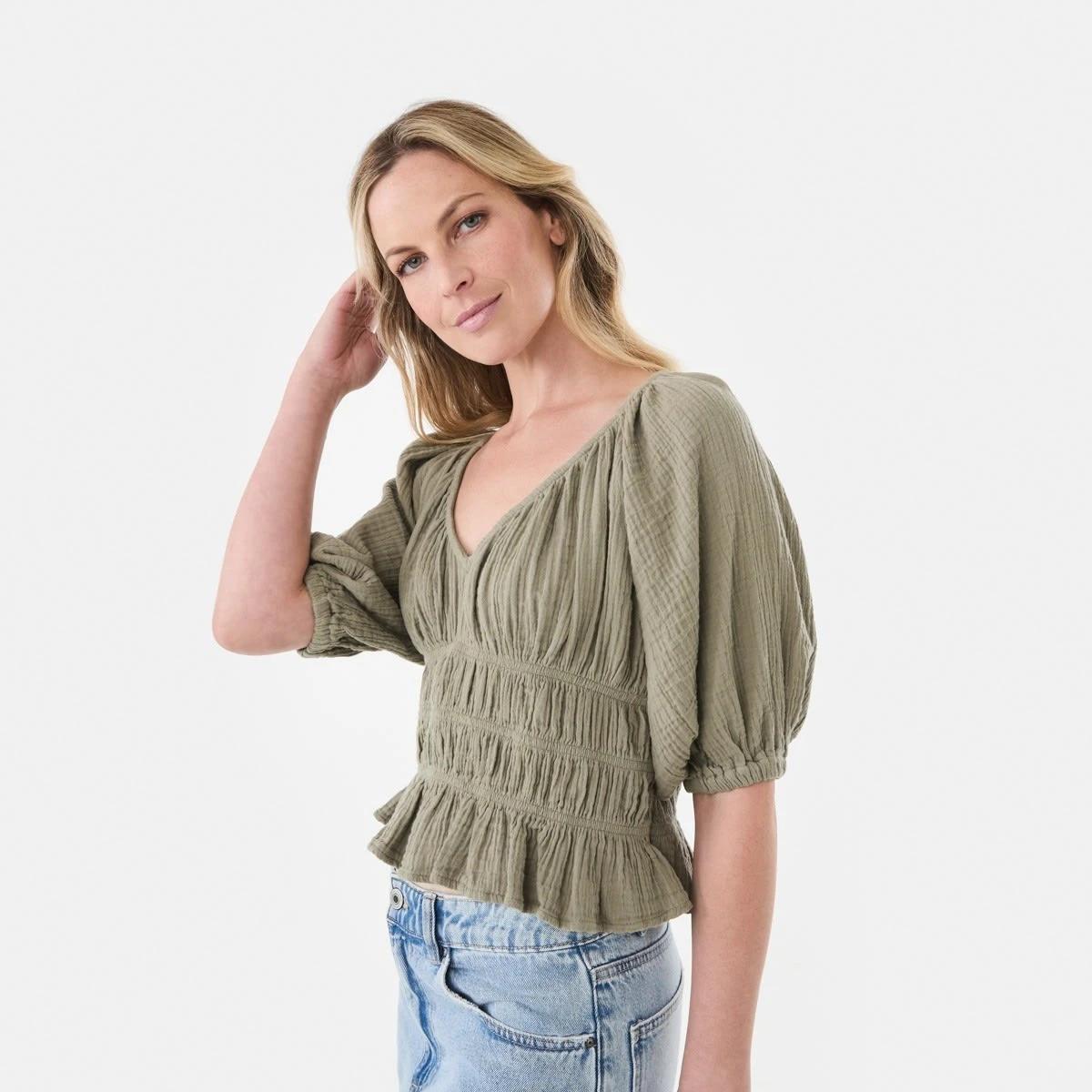 2 Short Sleeve Ruched Peplum Top Pave Grey, 2 of 6