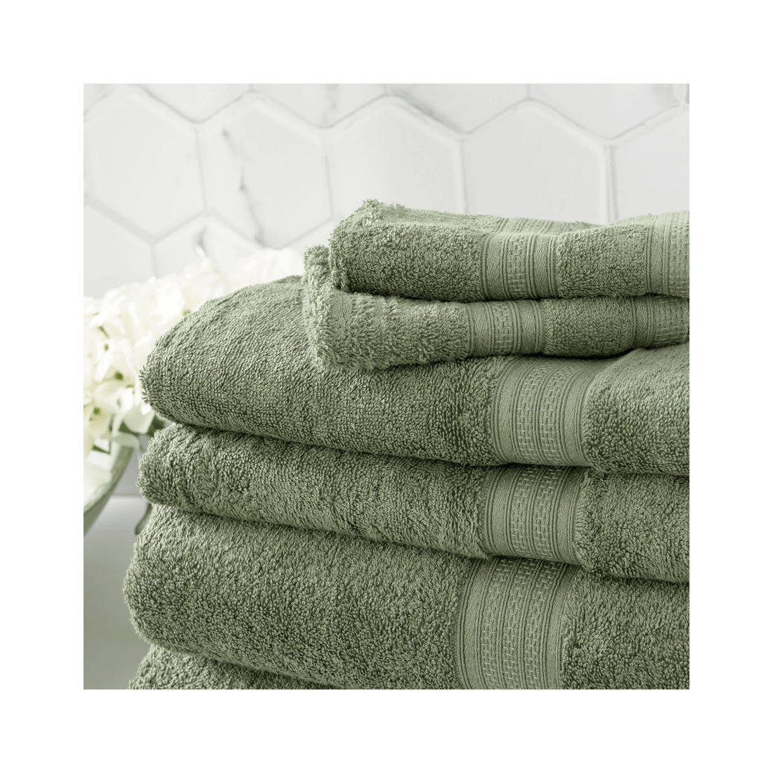 2 Renee Taylor 14pc Stella Hand Bath Towel Mat Set Soft Bamboo Cotton 650gsm Jade
 - Green, 2 of 3