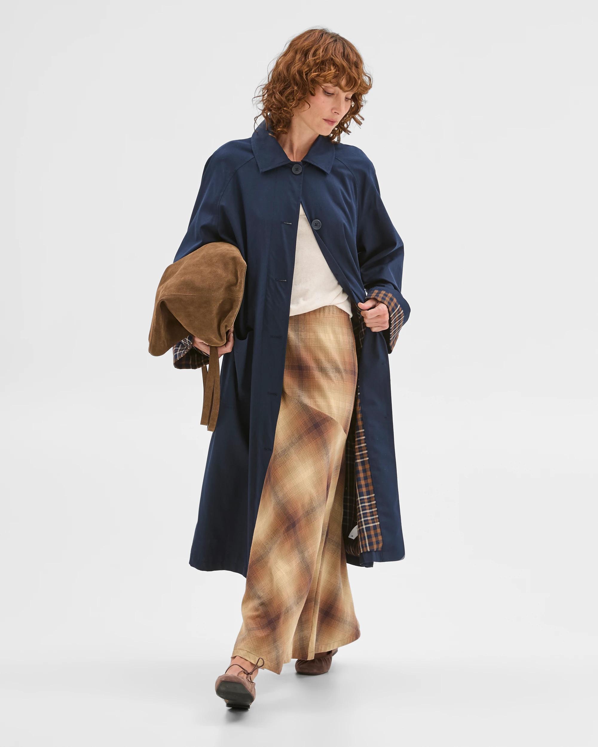 2 Target Woman Long Sleeve Check Detail Mac Coat NAVY, 2 of 9